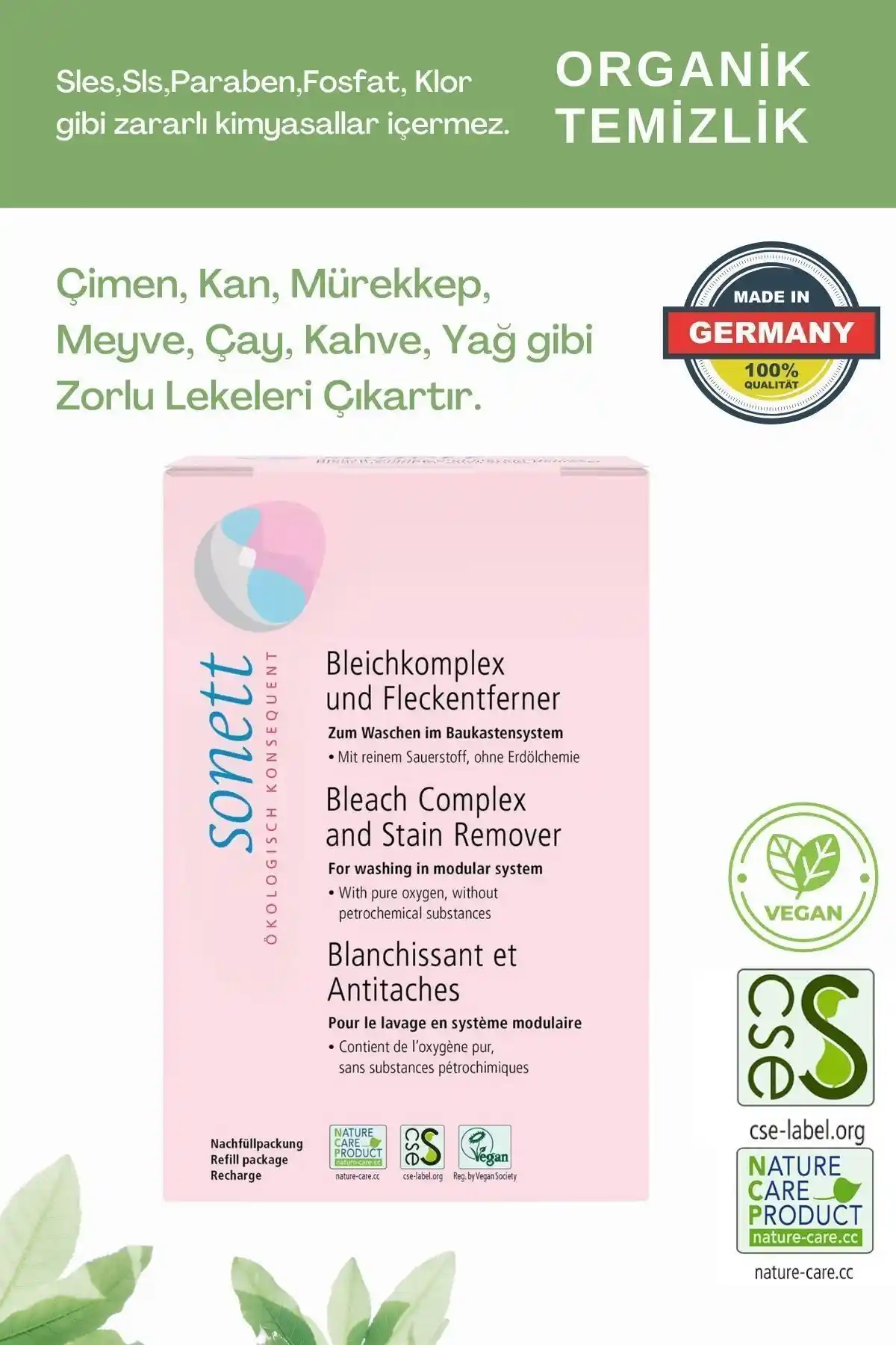 Sonett Organik Beyazlatıcı ve Leke Çıkarıcı Kompleksi Doğal ve Güvenli Temizlik Çözümü