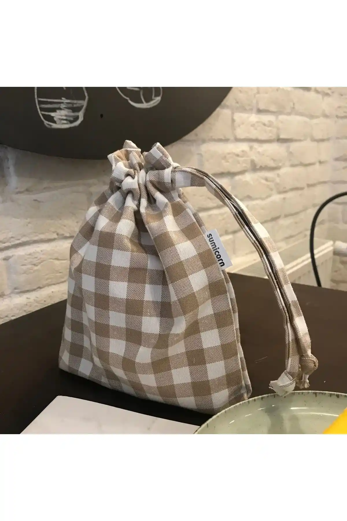 Sumicorn Design Bej Pötikareli Keten Bez Çanta Çok Amaçlı ve Sürdürülebilir Kullanım İçin