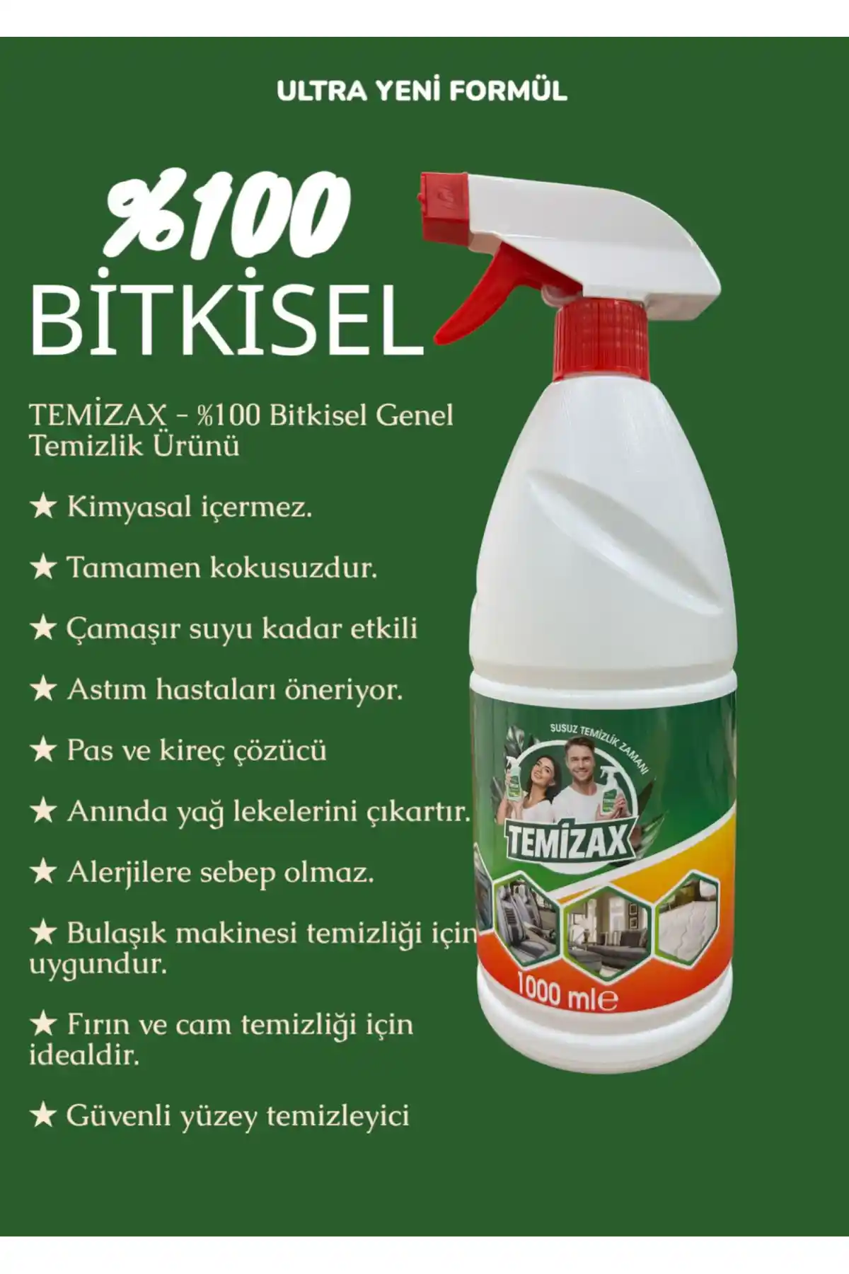 TemizAX 1 Litre Bitkisel Çok Amaçlı Temizleyici Doğal ve Güçlü Temizlik Çözümü