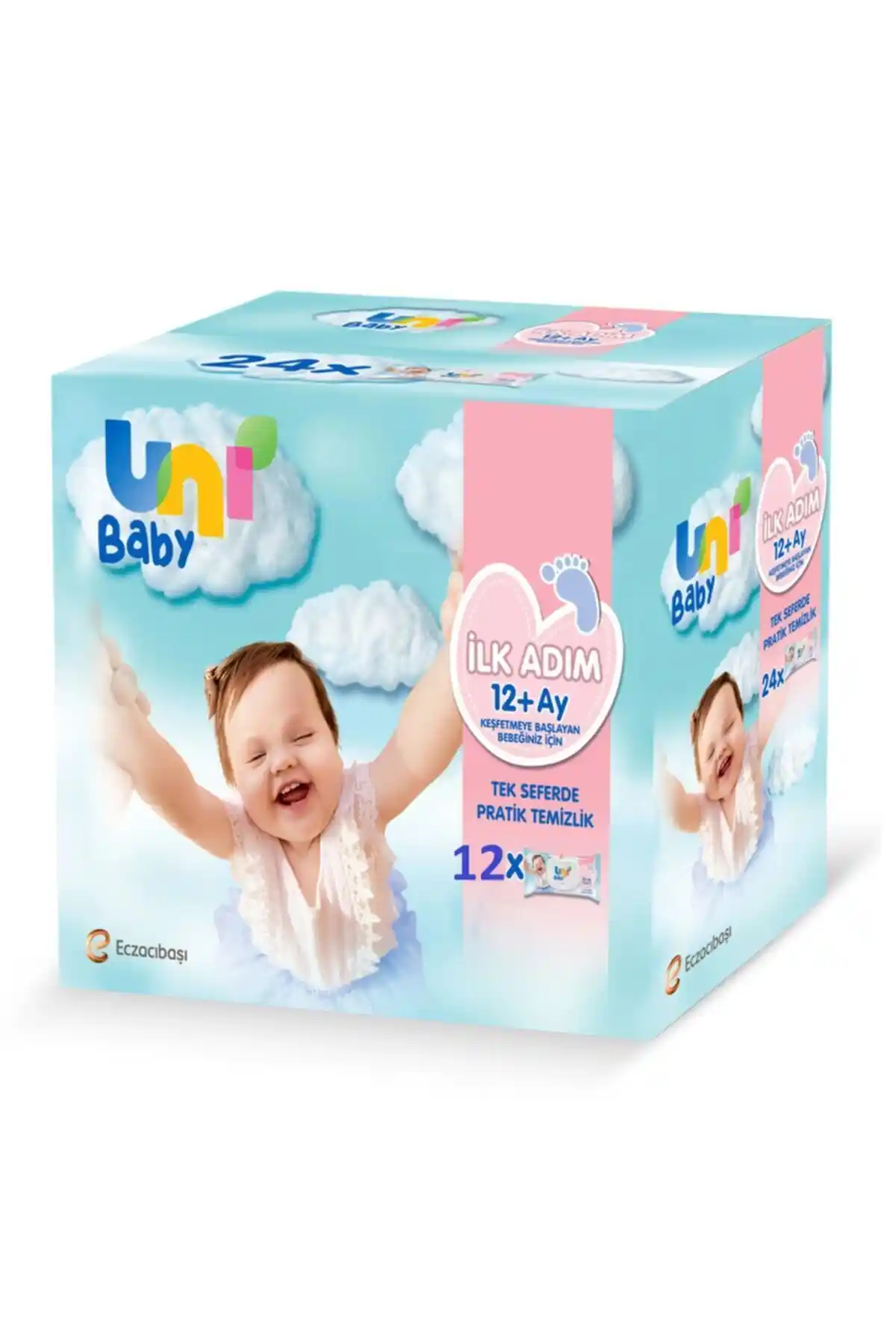 Uni Baby İlk Adam Islak Mendil Kapaklı 12'li Paket Bebek Temizliği ve Hijyen İçin