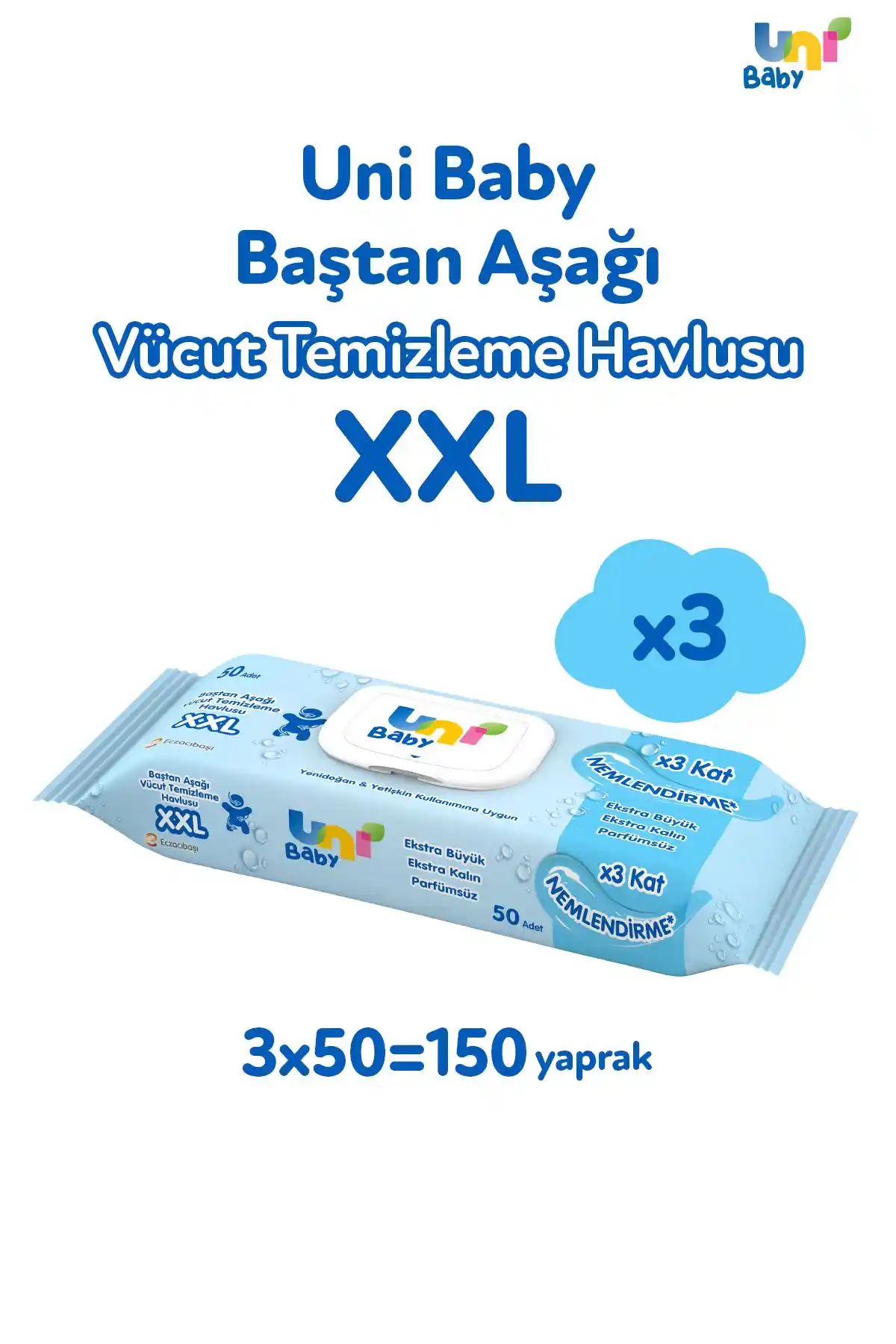 Uni Baby XXL Vücut Temizleme Havlusu Hassas Ciltler İçin Güvenli ve Pratik Temizlik Çözümü