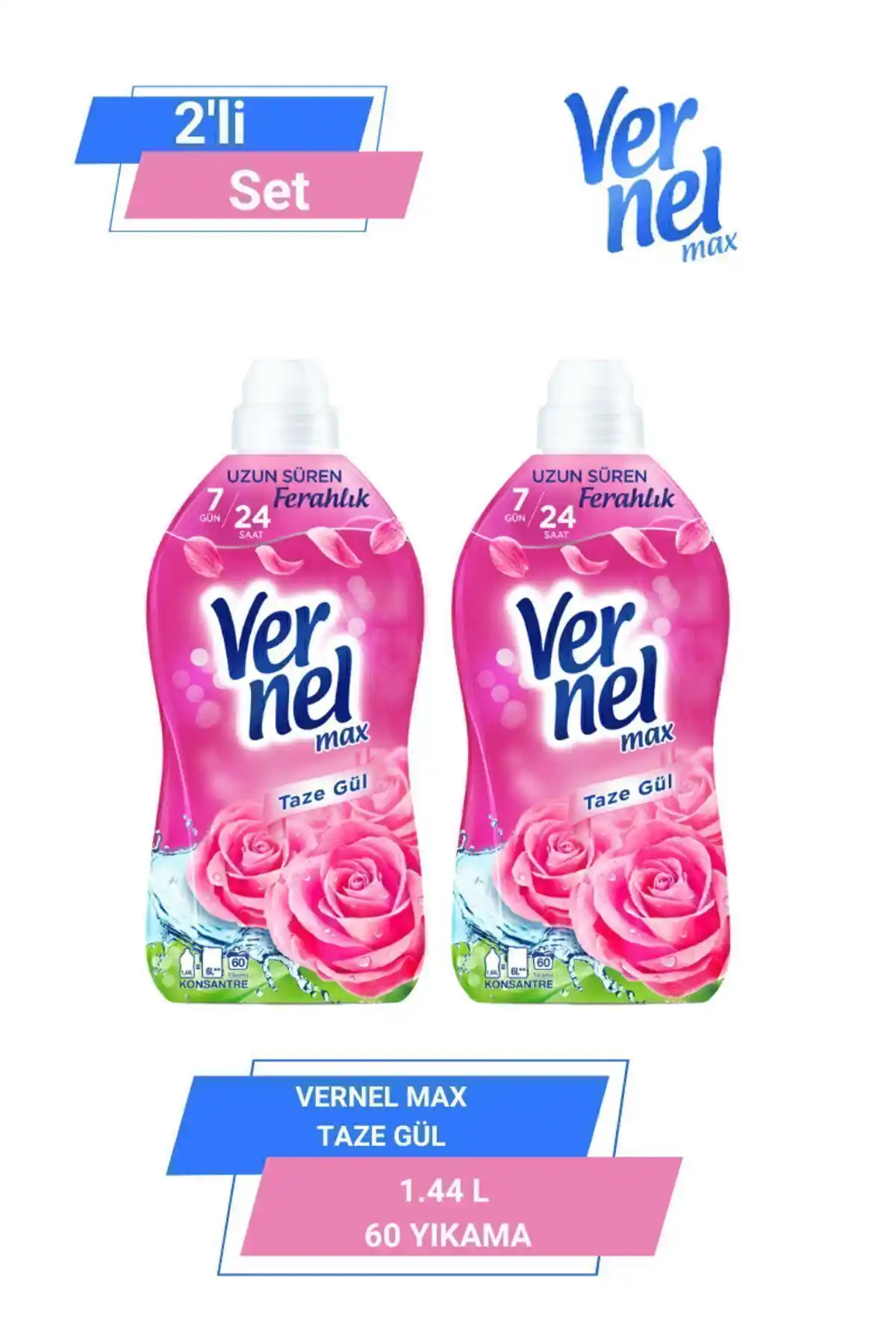 Vernel Max Taze Gül Çamaşır Yumuşatıcısı 1.44L – Uzun Süreli Koku ve Yumuşaklık Sağlar