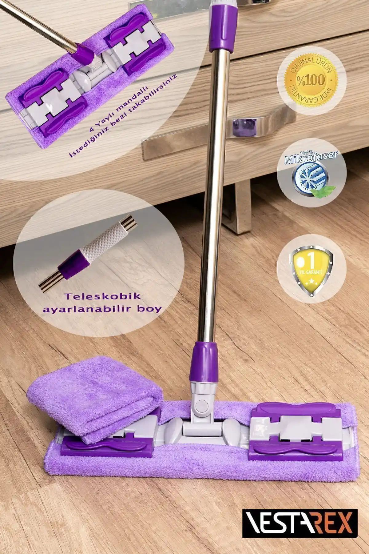 VestareX Yüzey ve Duvar Temizlik Mop'u: Dayanıklı ve Pratik Temizlik Çözümü