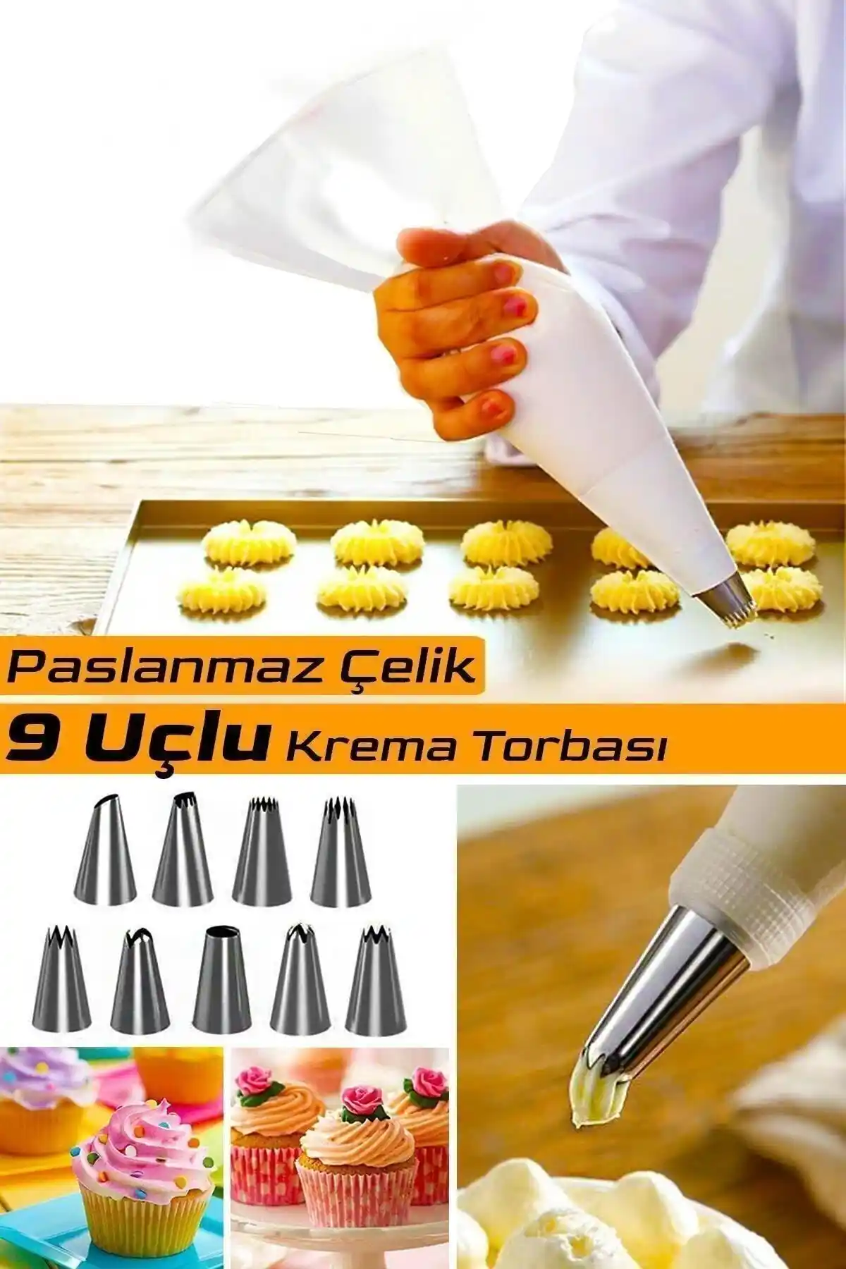 Vi Caro 10 Parça Çelik Uçlu Krema Torbası ile Profesyonel Pasta Süsleme Çözümü