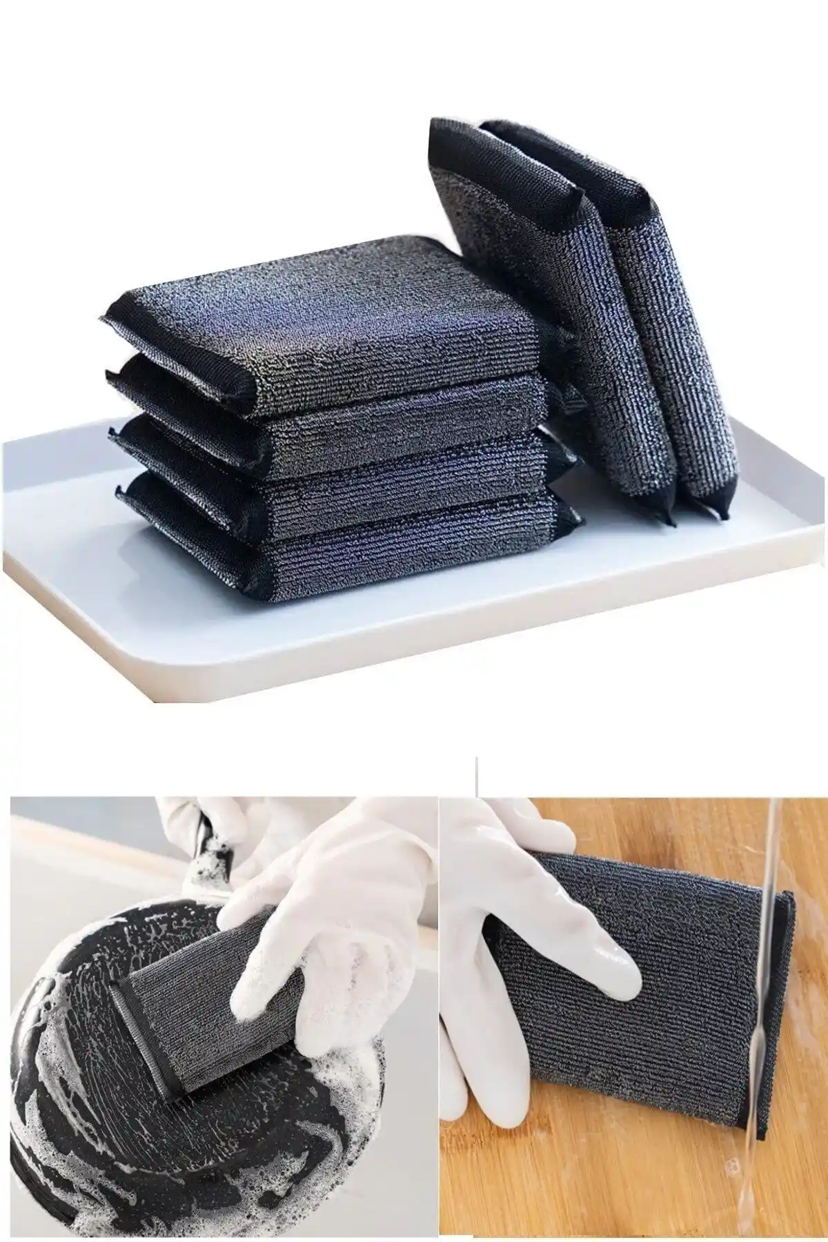 Wise Tree Inox Mikrofiber Siyah Bulaşık Süngeri Modern ve Etkili Temizlik Çözümü