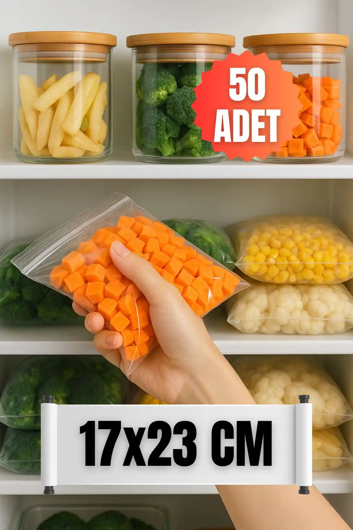 Yok Yok Ambalaj Kilitli Koruyucu Buzdolabı Poşeti 50'li Paketle Mutfakta Pratik Saklama Çözümü