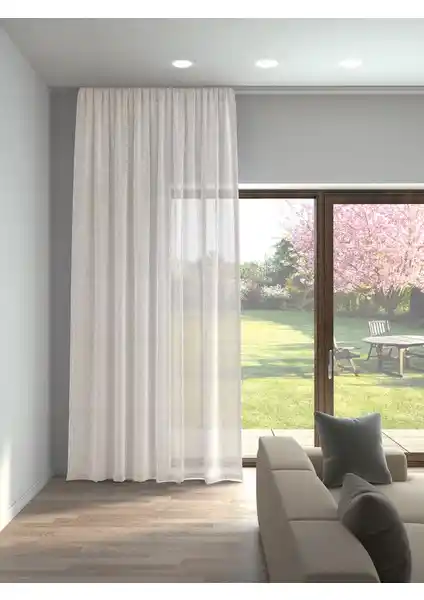 Perle Ekru Renk Keten Görünümlü Düz Tül Perde ve Taç Tül Perde Karşılaştırması