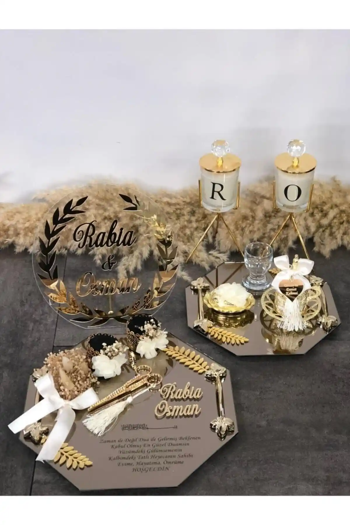 Aker Hediyelik Söz Nişan Tepsi Takımı ve 200 Adet Madlen Çikolata Detayları