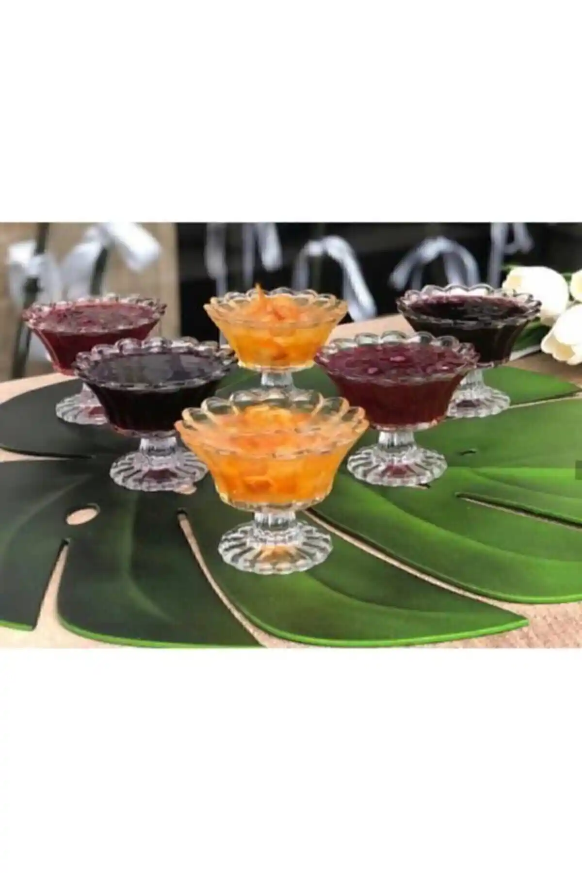 Altı Parçalık Ayaklı Cam Şekerlik ve Servis Seti Türkiye Menşei