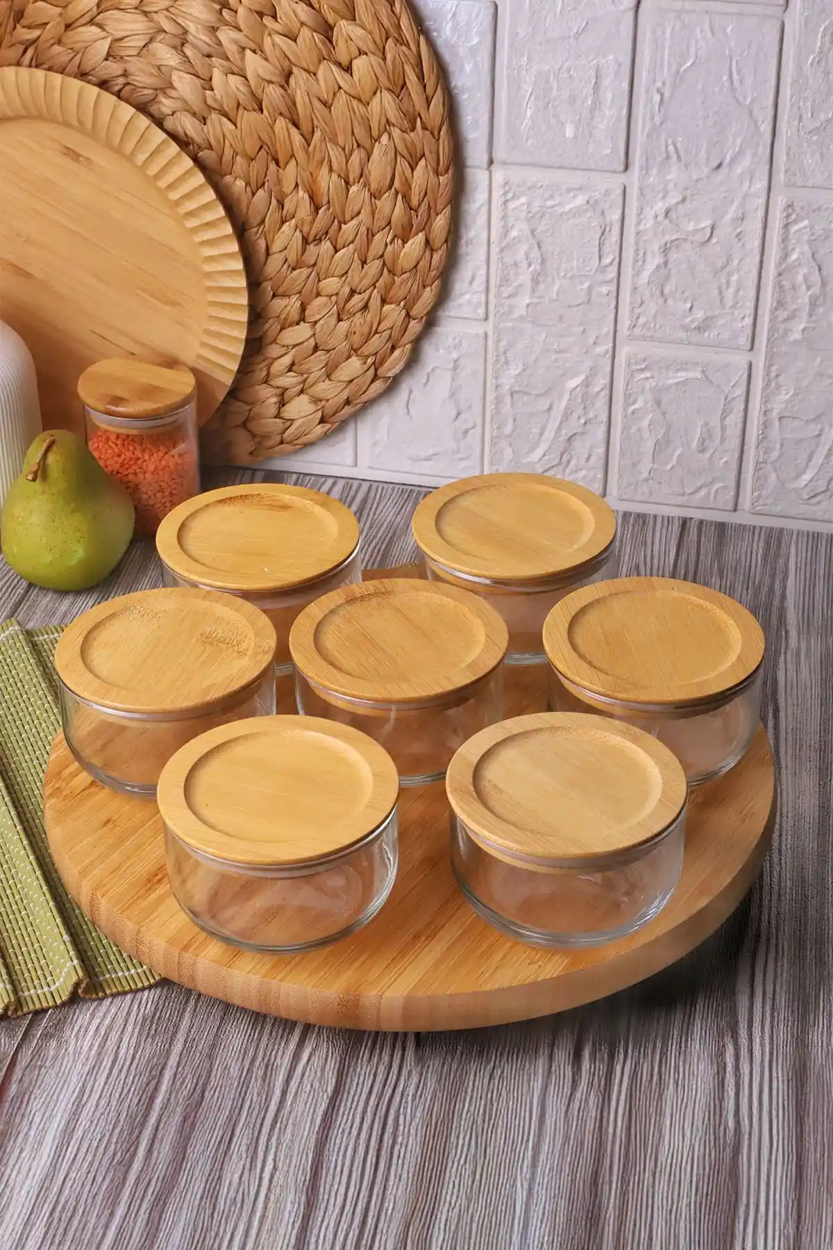 Bambum Duo 300ml 7'li Kahvaltılık Seti Cam ve Bambu Malzeme ile Şık Tasarım