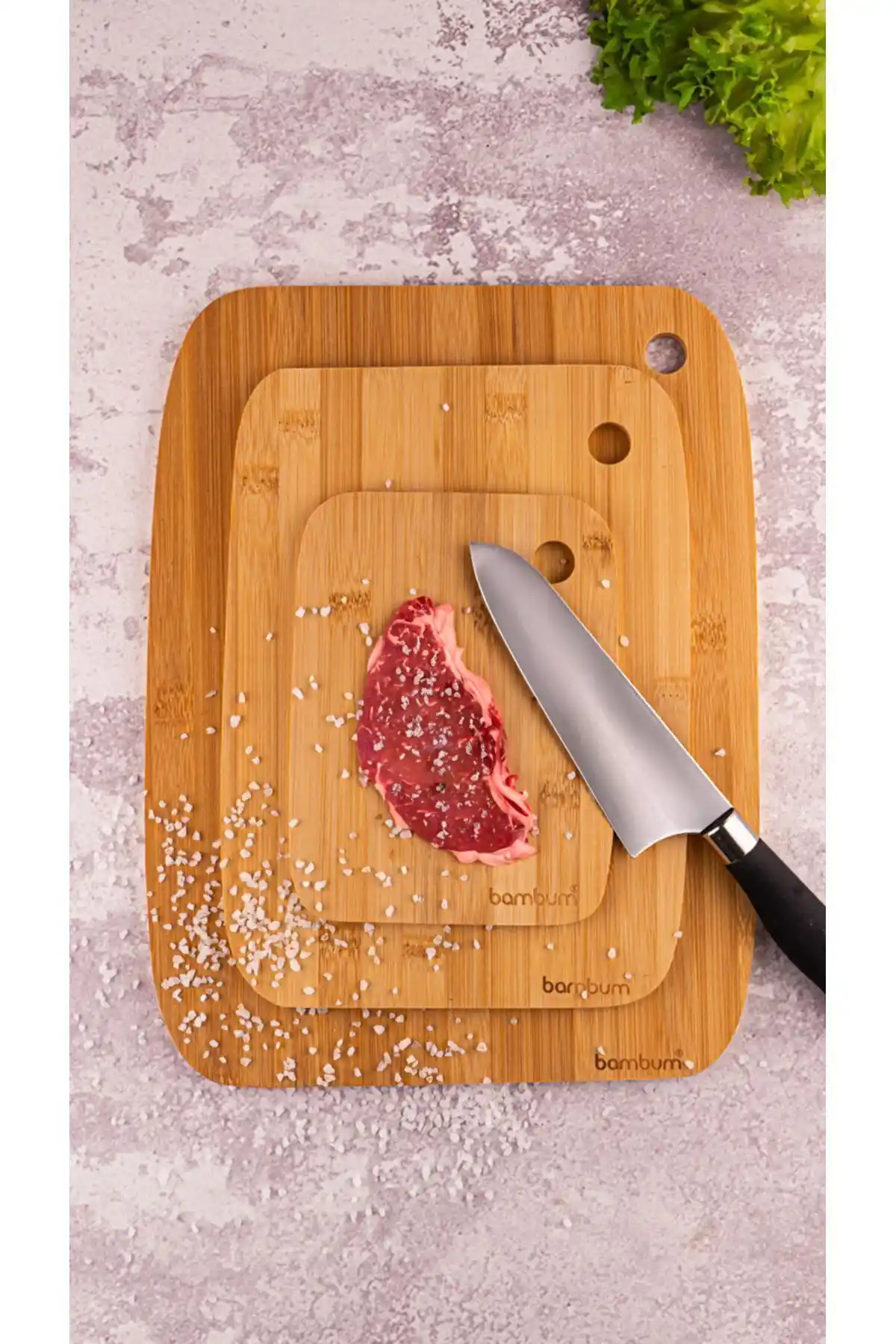 Bambum Tedi 3'lü Kesme Tahtası Seti Doğal Bambu Malzeme ile Şık ve Fonksiyonel Mutfak Gereçleri