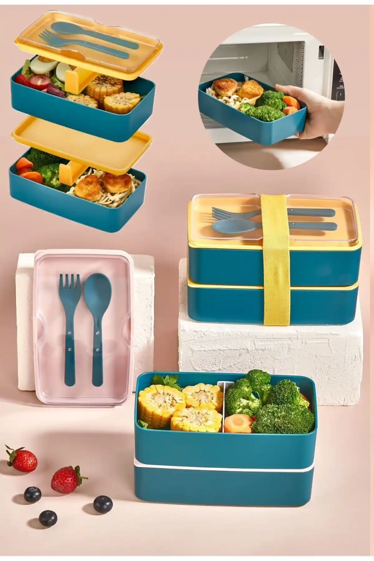 Bayev 2 Katlı Yeşil Beslenme Kabı: Dayanıklı ve Pratik Taşıma Çözümü