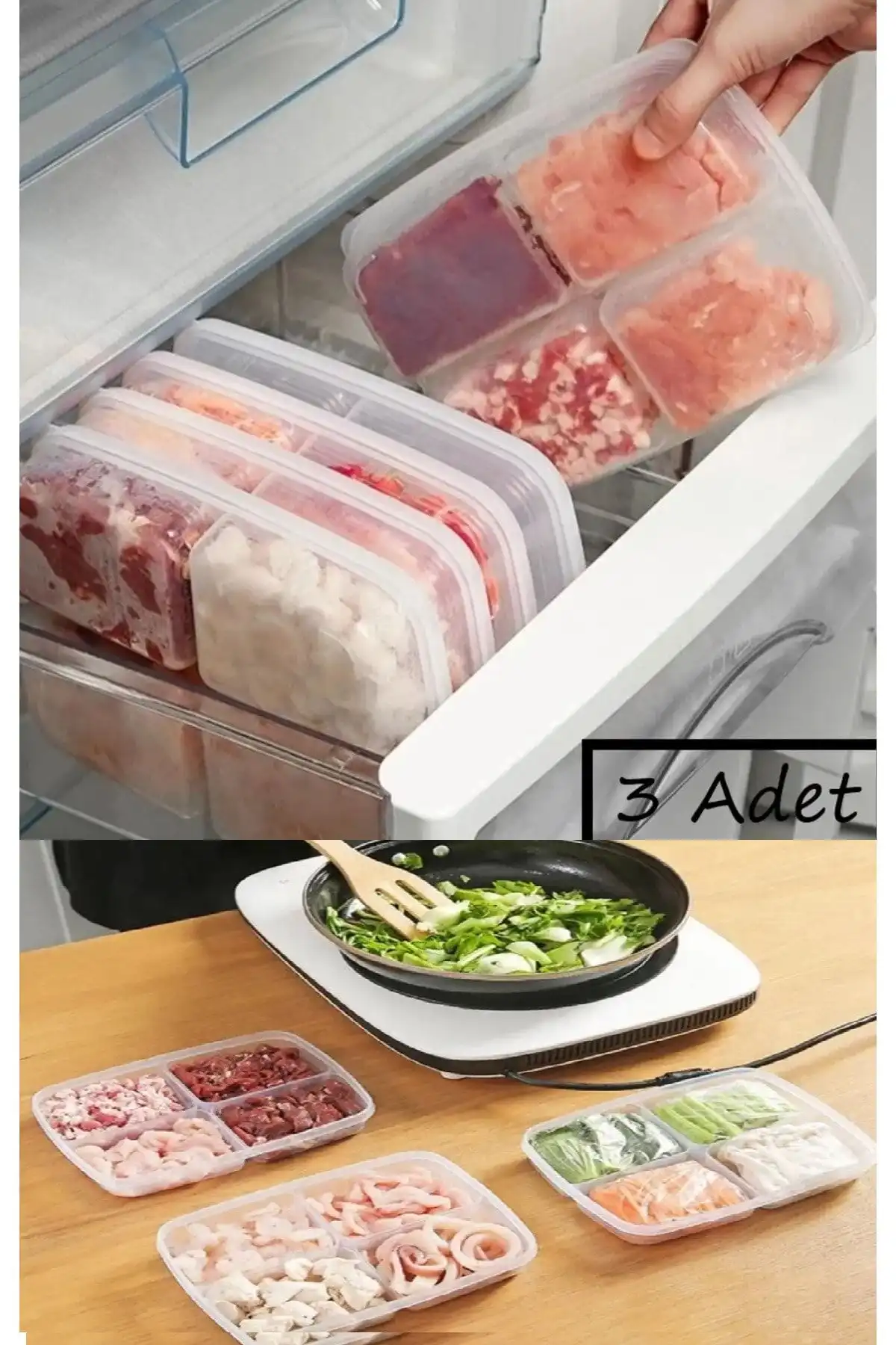 Bayev 3 Adet 4 Bölmeli Öğünlük Saklama Kabı ile Gıda Güvenliği ve Mutfak Düzeni