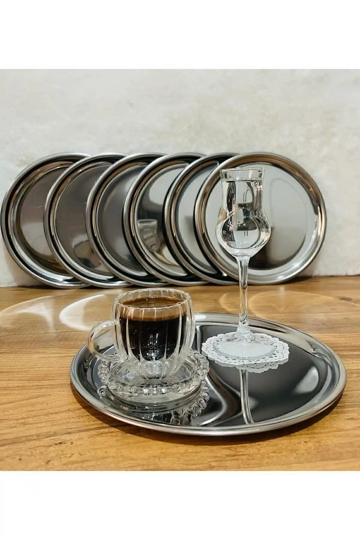 BİMOTE 6'lı Paslanmaz Çelik Yuvarlak Servis Tepsisi 21 cm şık ve dayanıklı tasarım