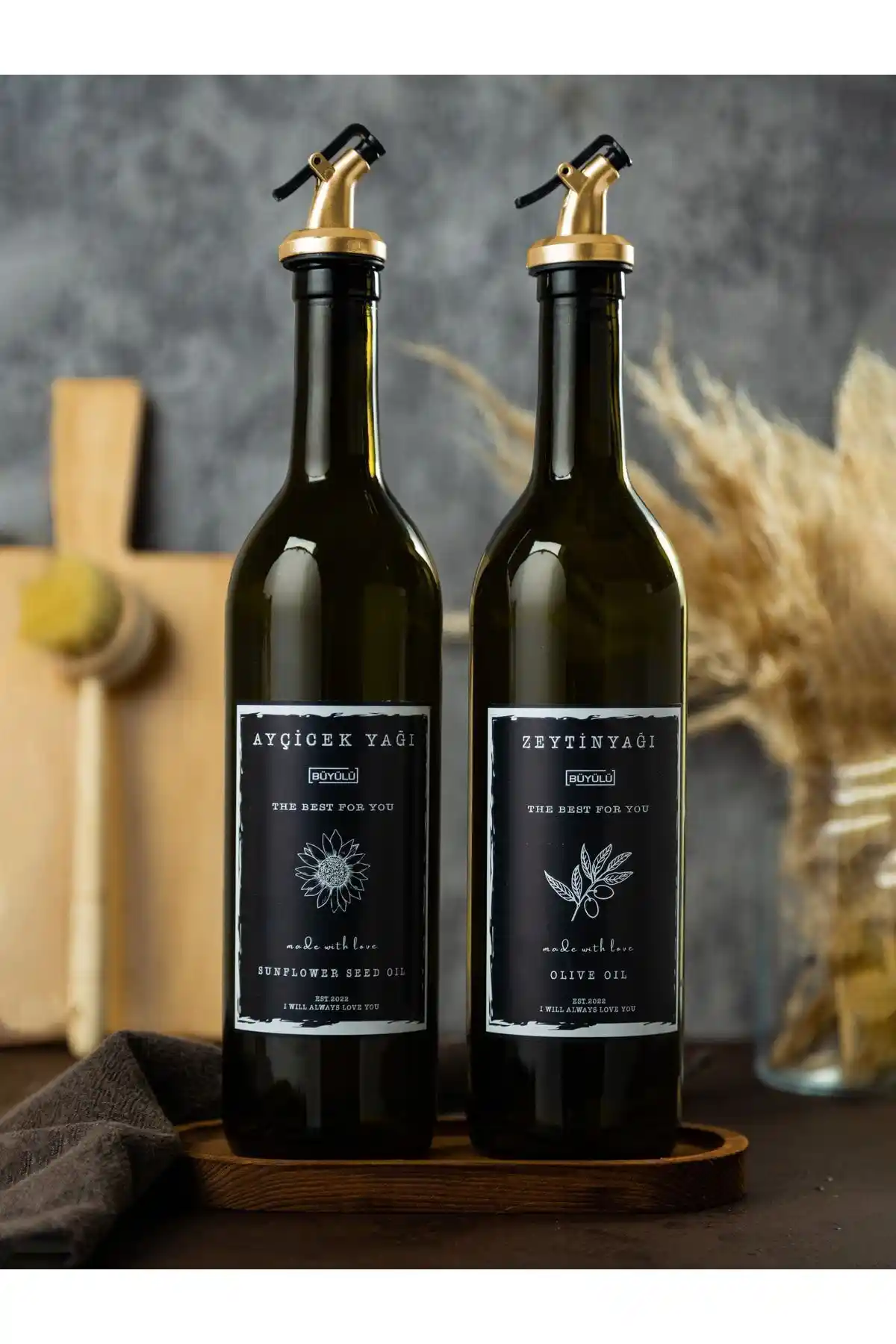 BÜYÜLÜ HOME Amber 2 Li Gold Tıpalı 750 ml Cam Yağdanlık Seti Mutfakta Şıklık ve Pratiklik