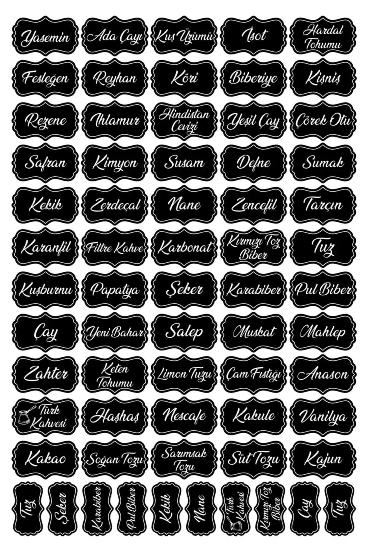 Colortouch Siyah 107 Adet Etiket Seti Mutfak Düzeninizi Şık ve Fonksiyonel Hale Getirir