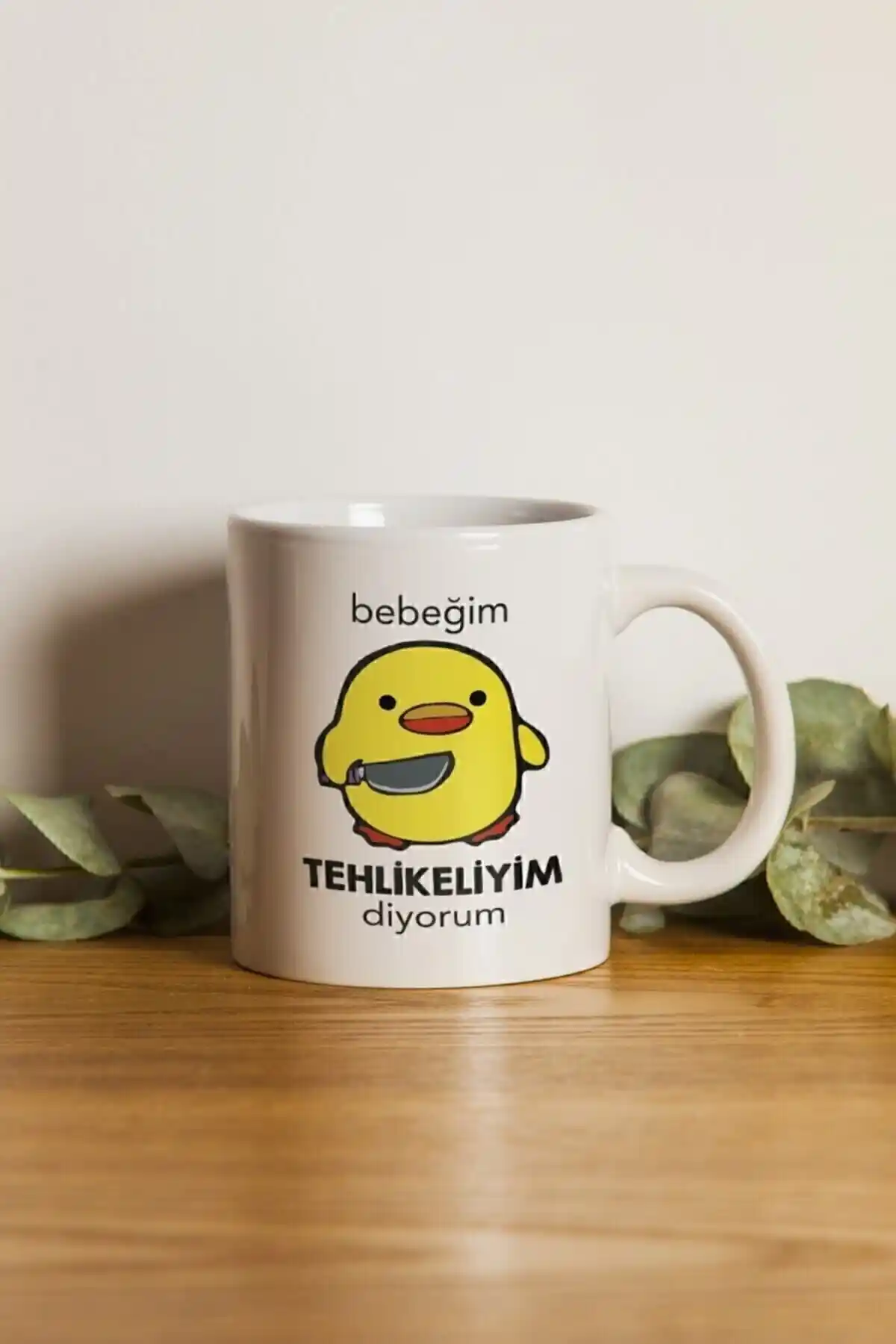 Dağte Baskı Civciv Bebeğim Tehlikeliyim Sloganlı Porselen Kupa Bardak