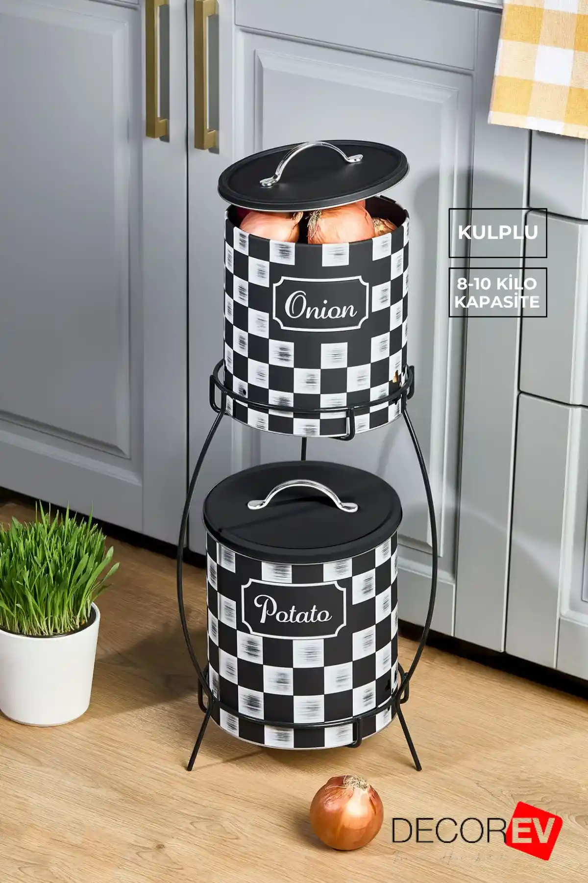 Decorev Kulplu 2 Katlı Patates ve Soğanlık Metal Sebzelik Modern Tasarım