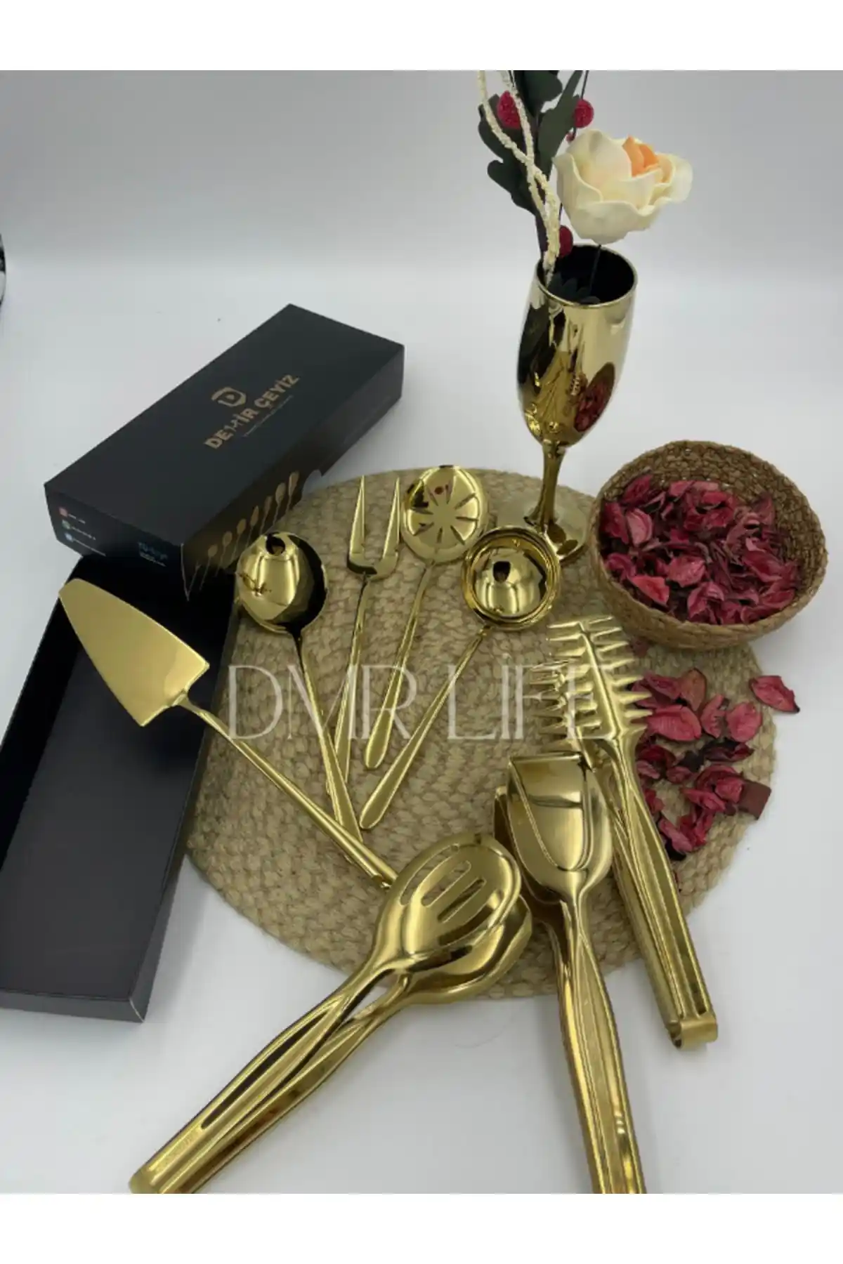Demir Çeyiz Dmr Life 8 Parça Gold Sos Servis ve Maşa Seti Şık ve Dayanıklı Tasarım