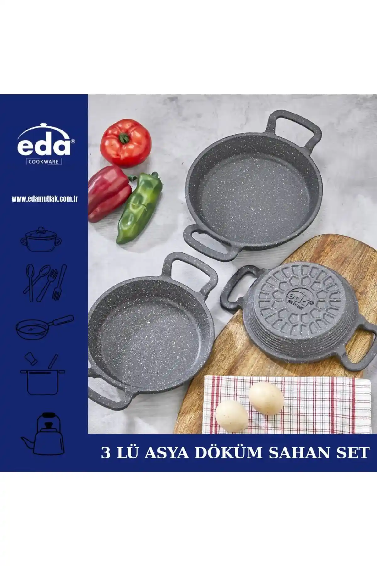 Eda Döküm Sahan 18/20/22 Cm Dayanıklı ve Yüksek Performanslı Mutfak Tavası