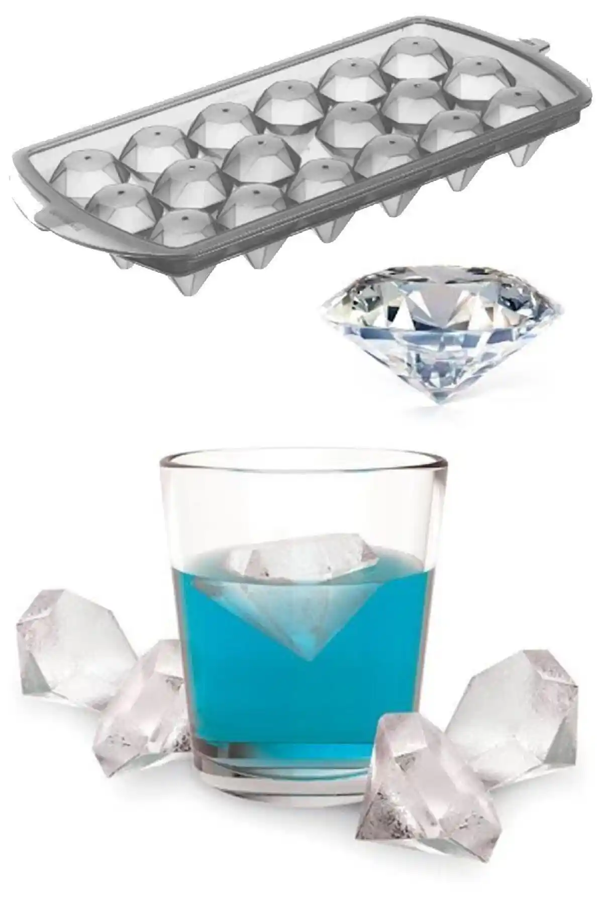 Elmas Şekilli 18 Bölmeli Kapaklı Buz Kalıbı Mutfak Dekorasyonu ve Pratik Kullanım