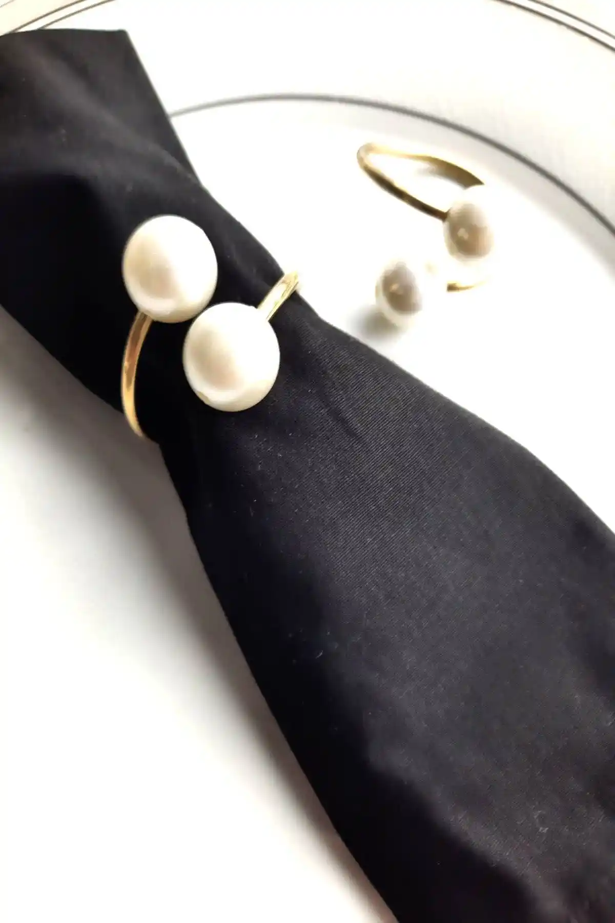 Emory Home 12'li Altın Detaylı Krem İnci Peçete Yüzüğü Seti Şık Sofralar İçin