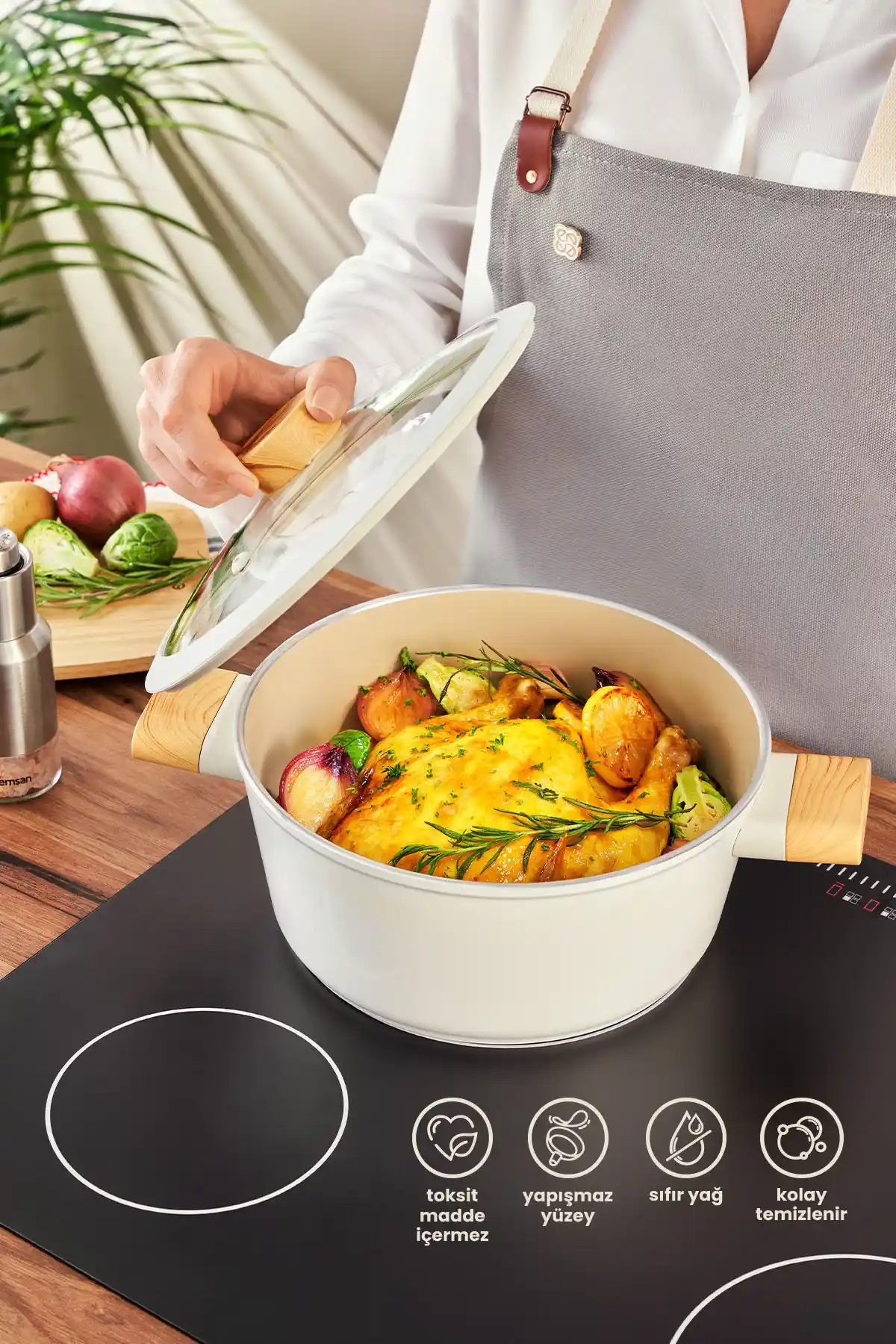 Emsan Swiss Crystal 24 Cm Derin Seramik Tencere Şık ve Dayanıklı Mutfak Gereci