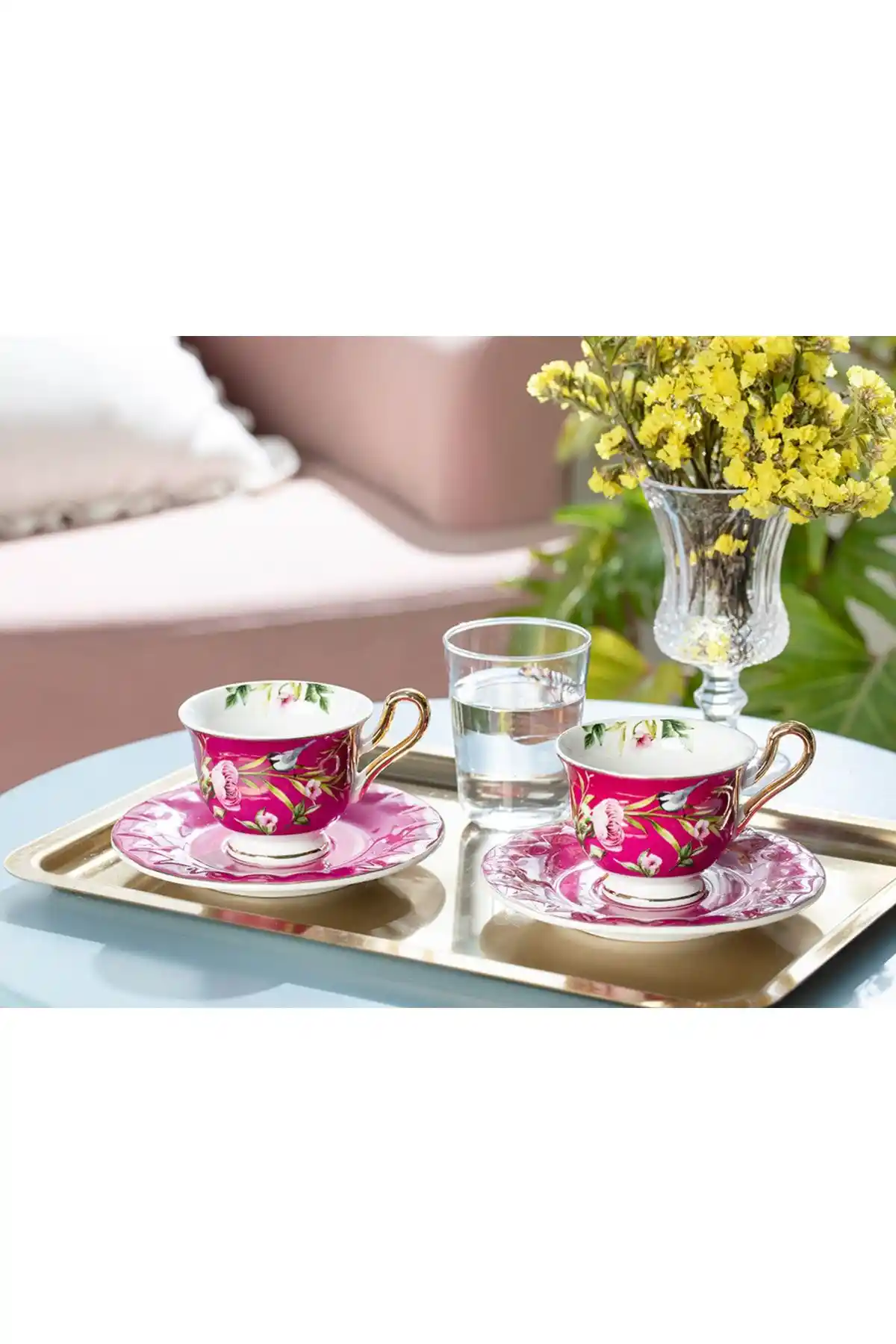 English Home Vanilla Bone China Kahve Fincan Takımı 2'li Retro Mavi Şık Tasarım