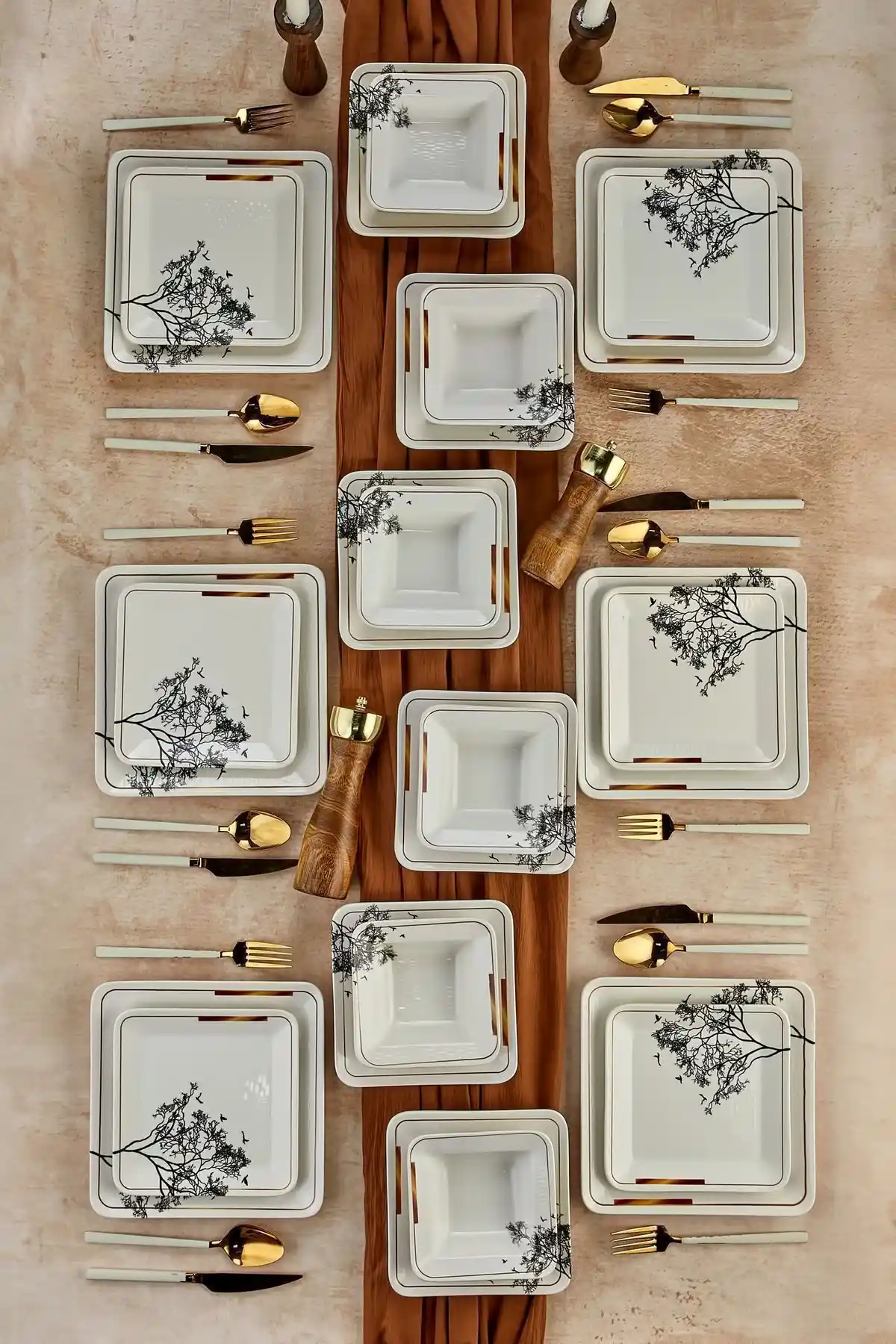 Erbaşlar 24 Parça 6 Kişilik Kare Yemek Takımı Modern ve Dayanıklı Tasarım