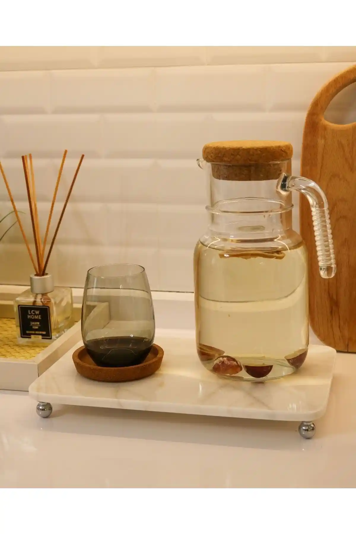 Gemboss Doğal Mermer Tepsi Sunumluk Güç Ayaklı Modern Dekorasyon İçin