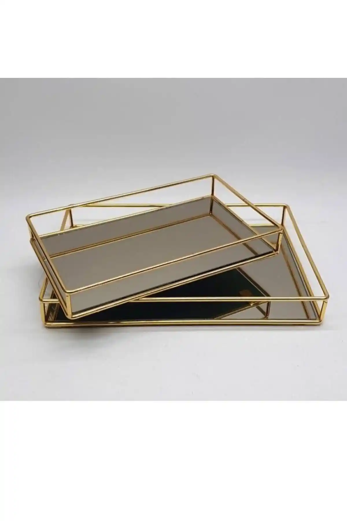 Genel Markalar 2'li Metal Tel Dikdörtgen Aynalı Tepsi Seti Modern ve Şık Tasarım