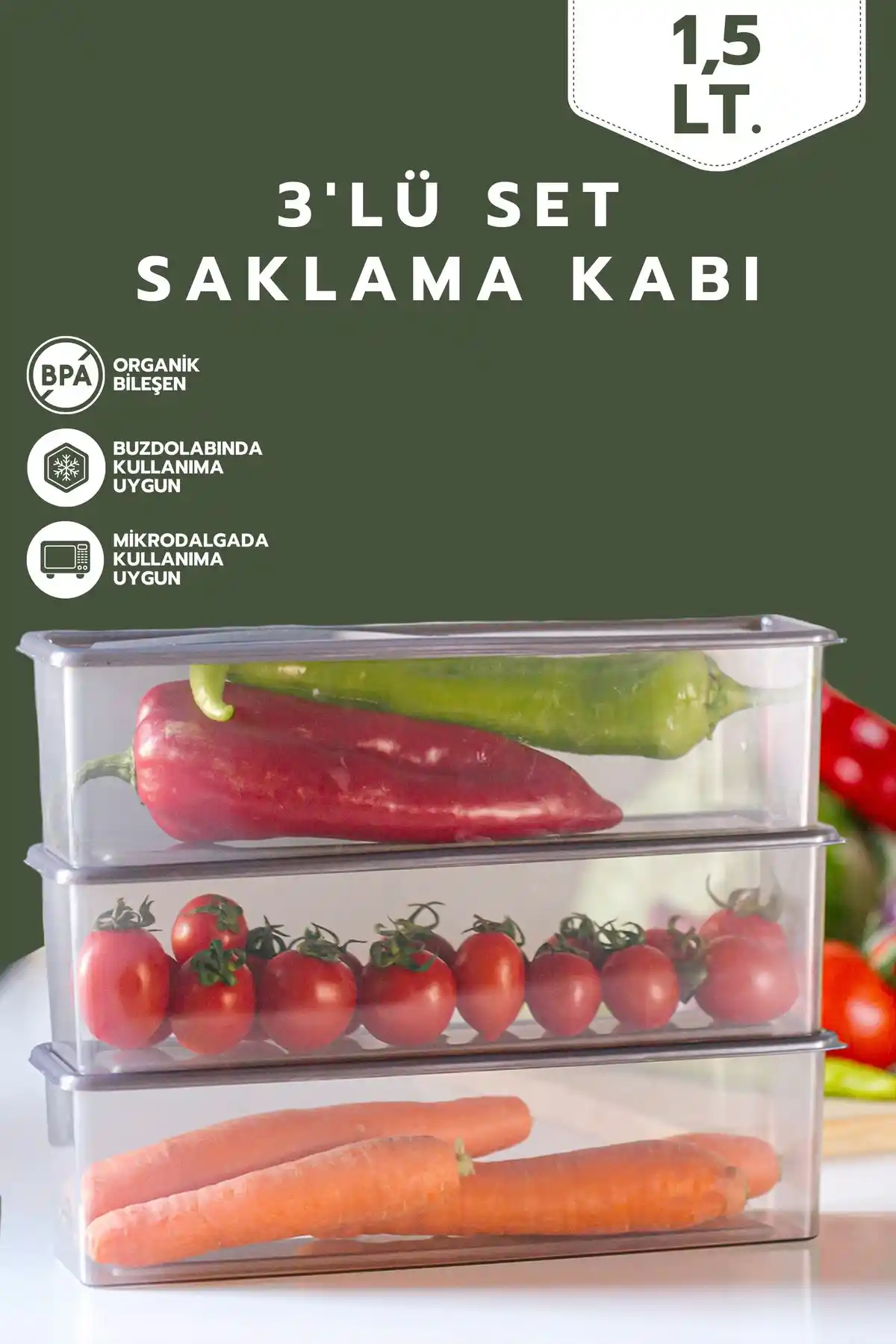 Genel Markalar 3 Adet Şeffaf Füme Kapaklı Saklama Kabı 1,5 LT ile Pratik ve Güvenilir Mutfak Düzeni