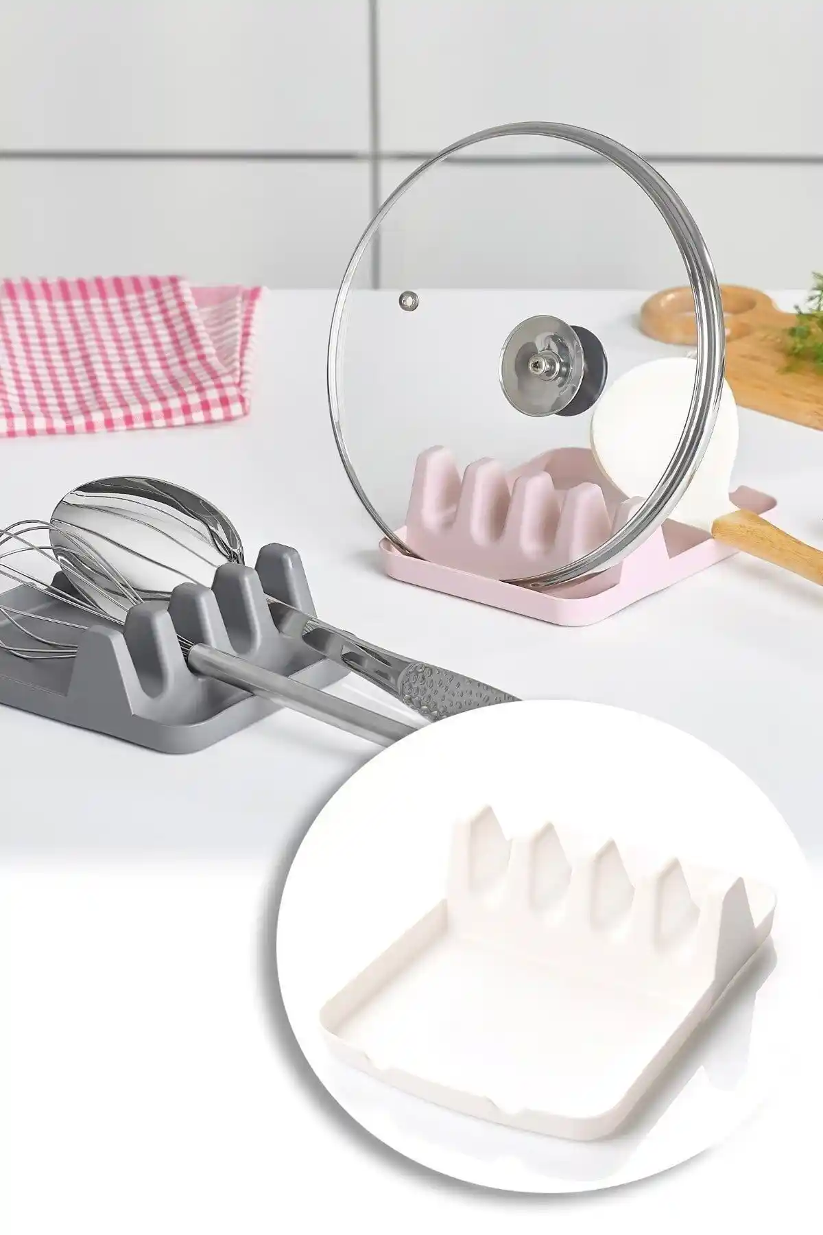 Genel Markalar Çok Amaçlı Mutfak Organizeri Tencere Kapağı ve Kaşıklık Standı