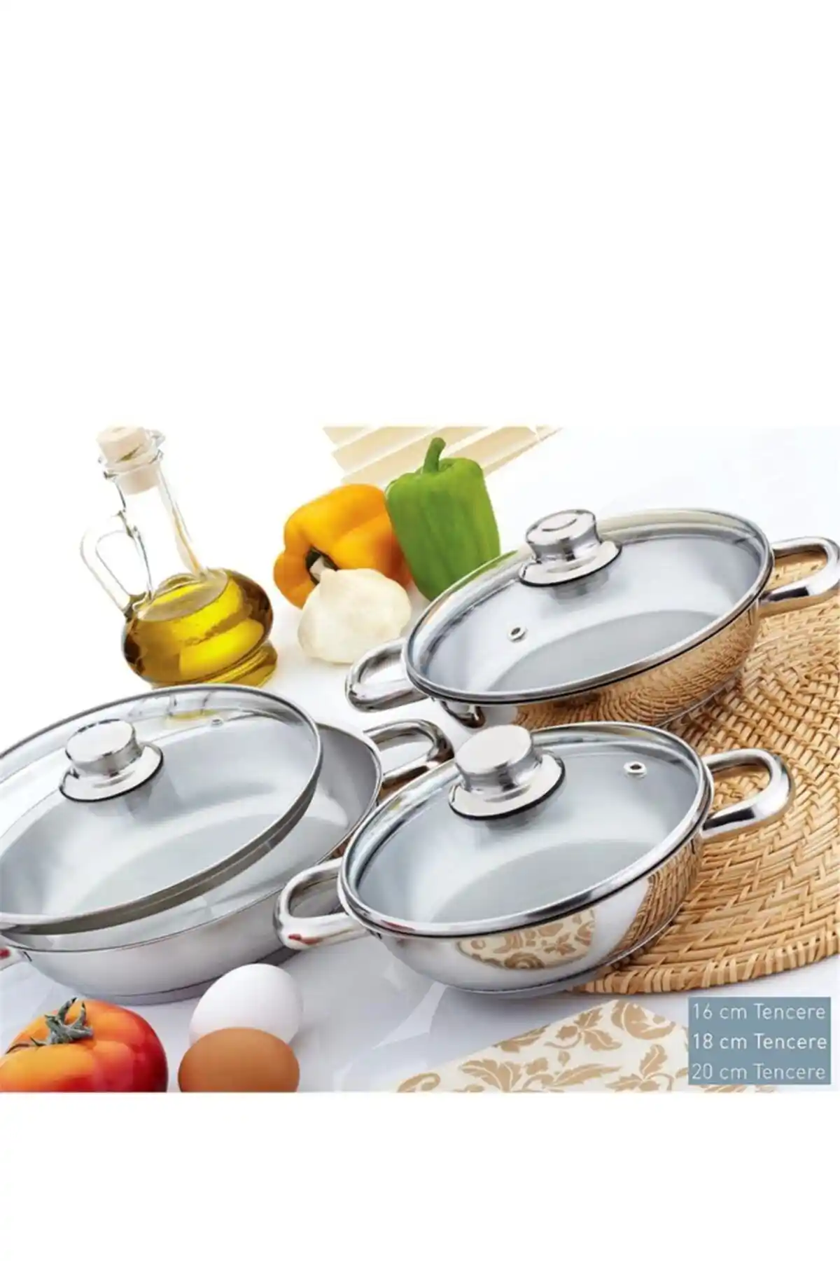 Gülsan Çelik Omlet Seti 3'lü Cam Kapaklı Dayanıklı ve Pratik Mutfak Gereciği