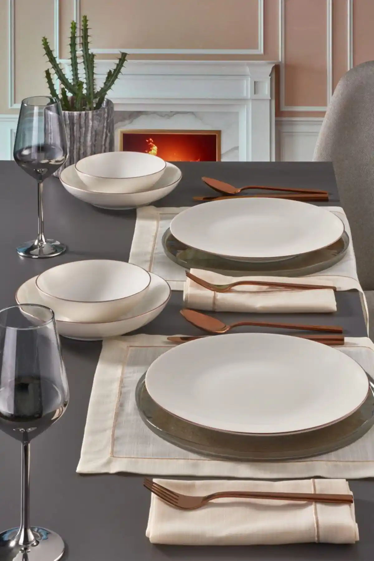 Güral Porselen Atina 18 Parça 6 Kişilik Bone Yemek Takımı Modern ve Dayanıklı Tasarım