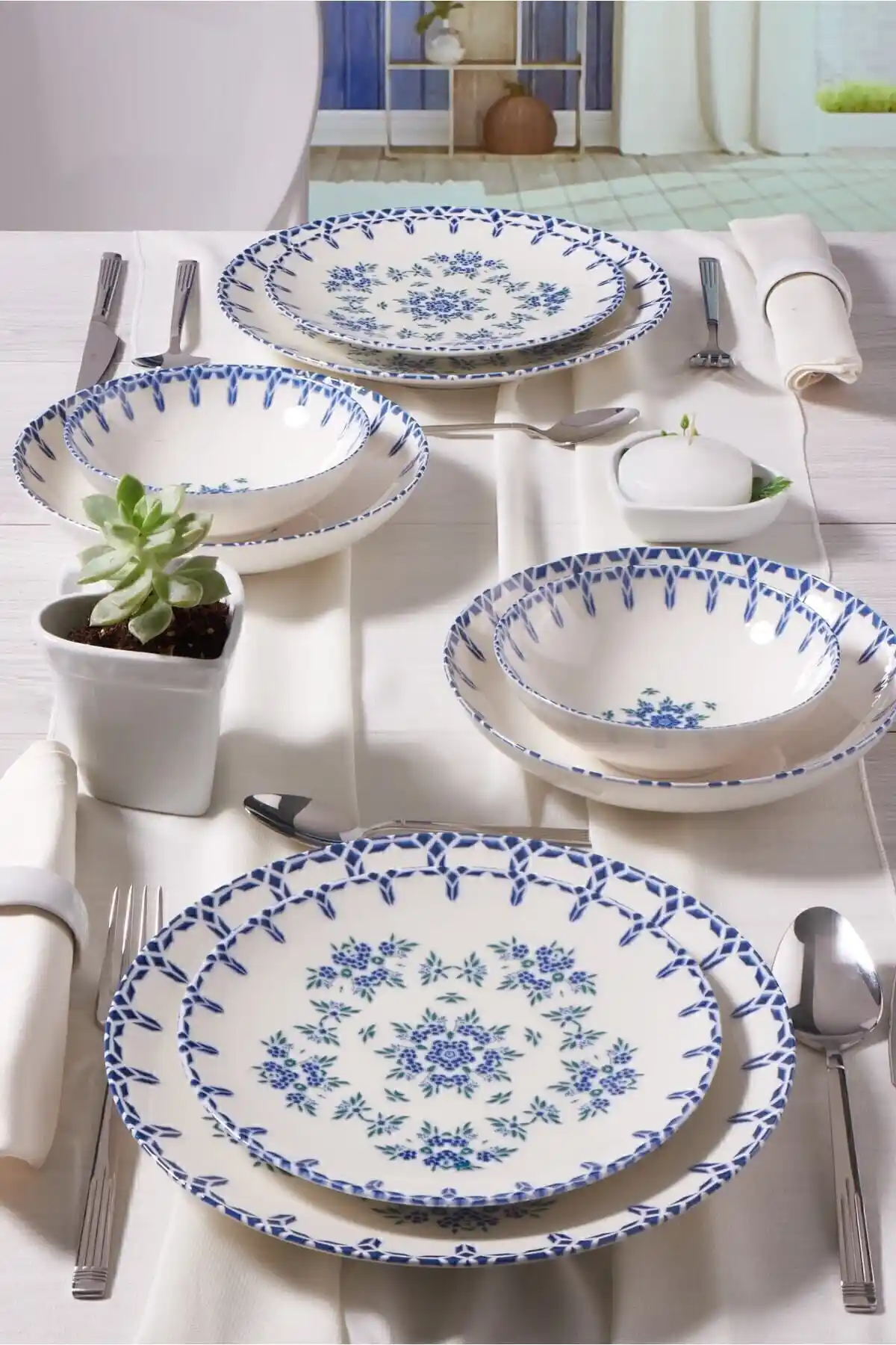 Güral Porselen Camelıa 24 Parça 6 Kişilik Bone Yemek Takımı Modern Tasarım ve Dayanıklılık