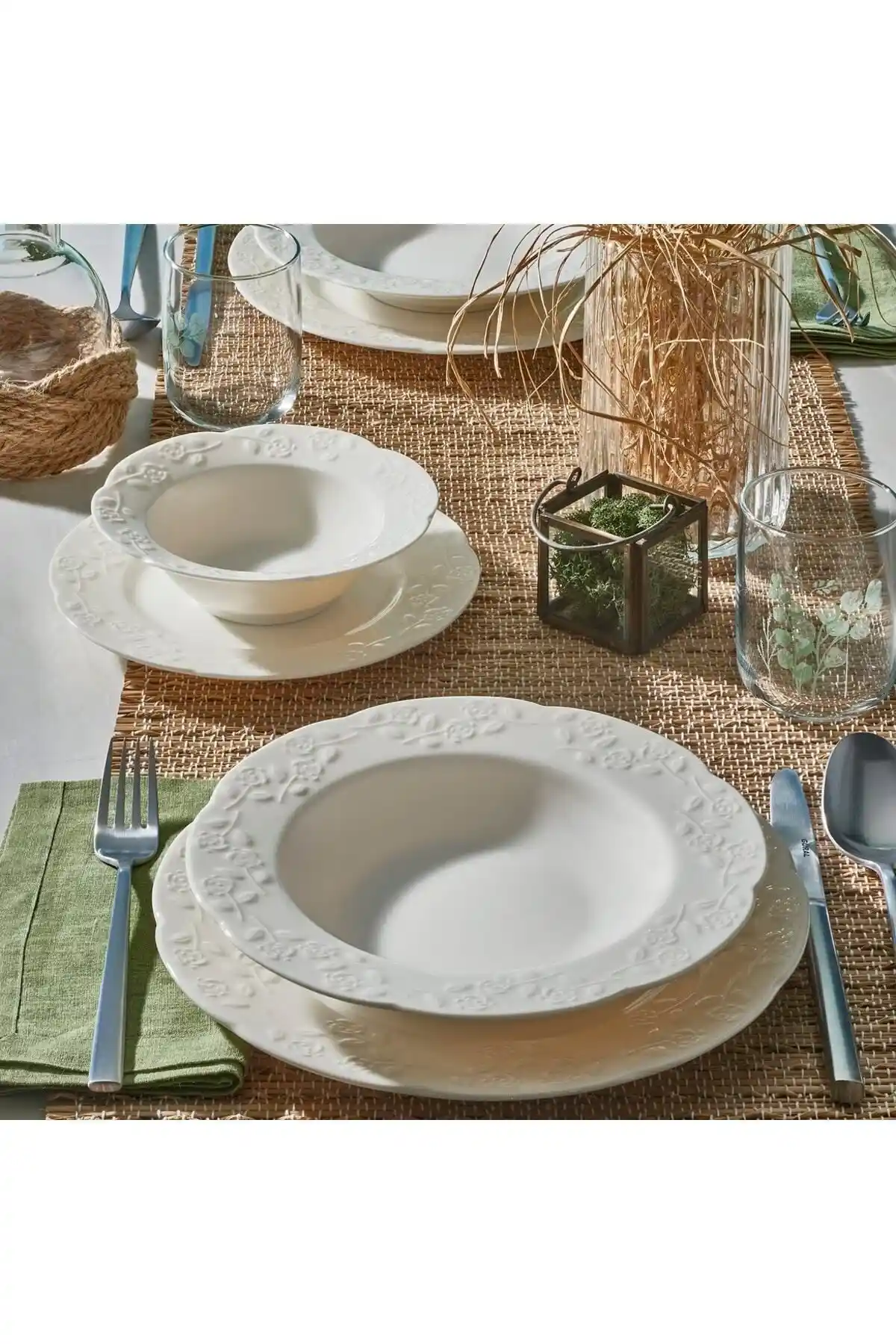 Güral Porselen Carmına Bone Yemek Takımı 24 Parça 6 Kişilik Modern ve Şık Tasarım