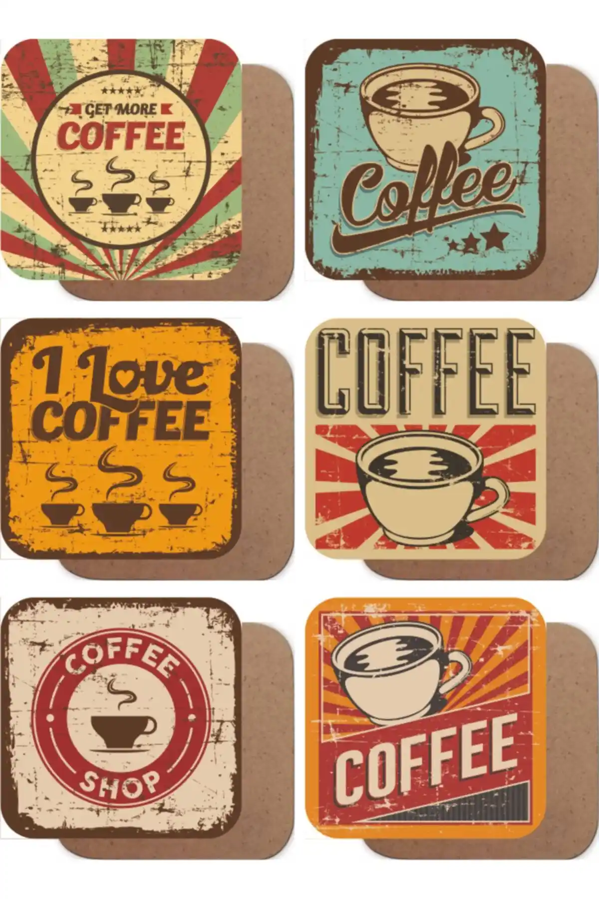 Hayat Poster Retro Ahşap Bardak Altlığı Seti: Vintage ve Modern Dekorasyon İçin Şık Tasarım