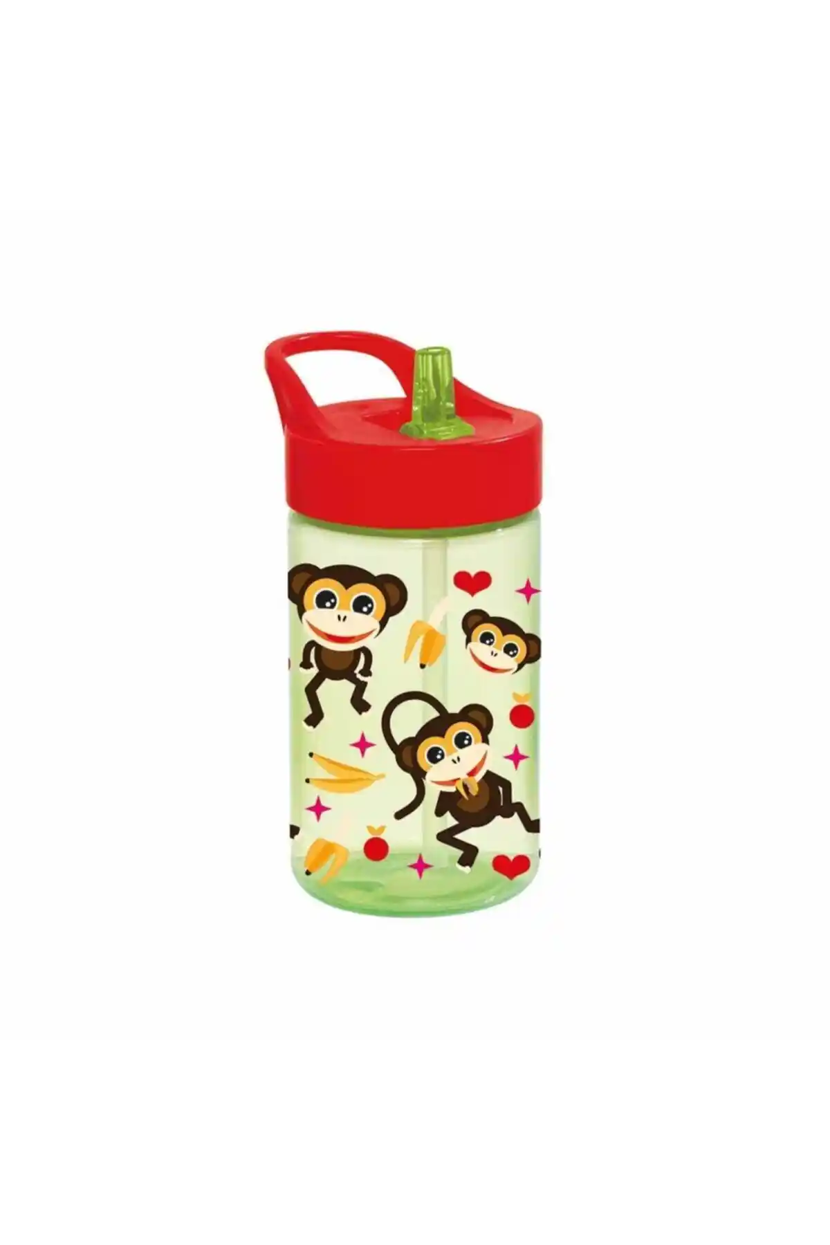 Herevin Sevimli Maymun Desenli Pipetli Matara 430 ml Çocuklar İçin Dayanıklı ve Pratik