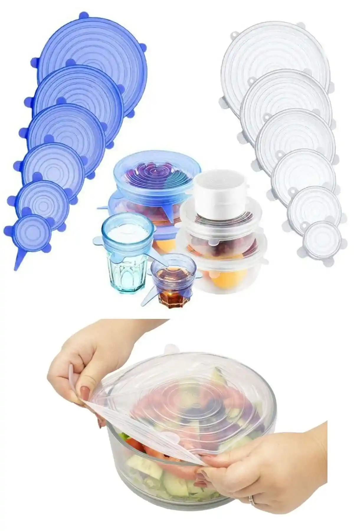 İndirimKap 6'lı Silikon Streç Kapaklar Gıda Tazeliği ve Pratik Saklama Çözümü