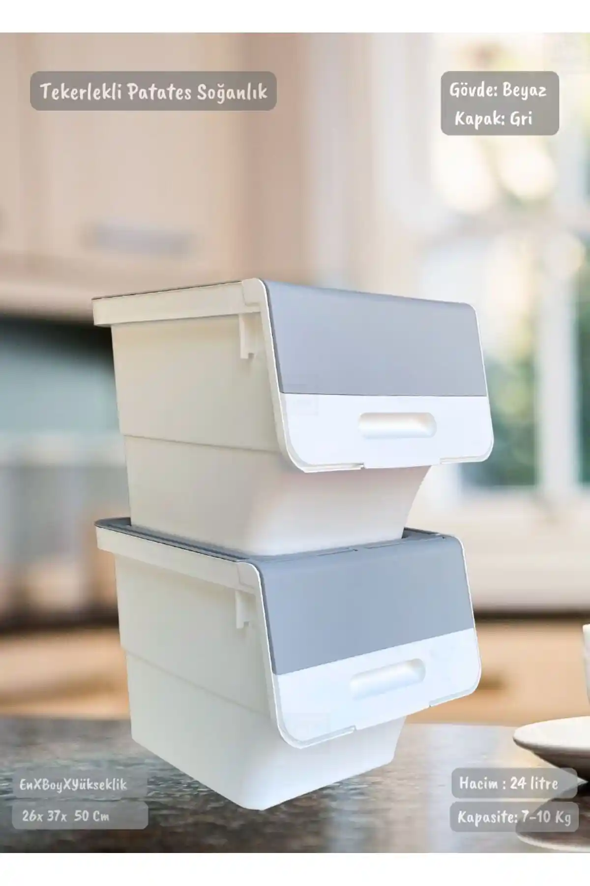 Jet's Home 2'li Tekerlekli Patateslik ve Soğanlık: Dayanıklı ve Şık Mutfak Saklama Çözümü