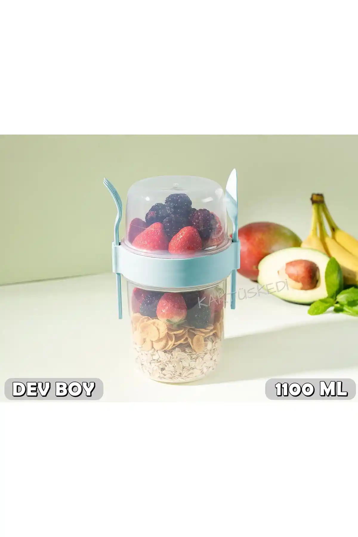 KaktüsKedi Dev Boy Kaşıklı Çatallı Ara Öğün Bardağı Günlük Kullanım İçin Pratik Saklama Çözümü