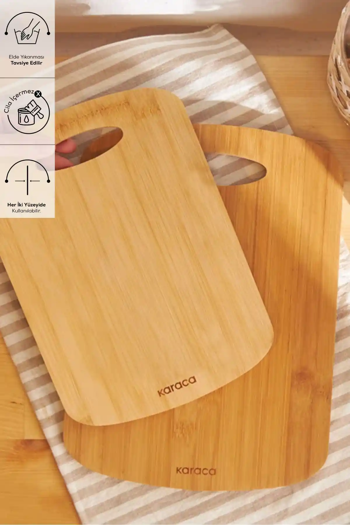 Karaca Defne 2'li Bambu Kesme Tahtası: Dayanıklı ve Estetik Mutfak Aksesuarı