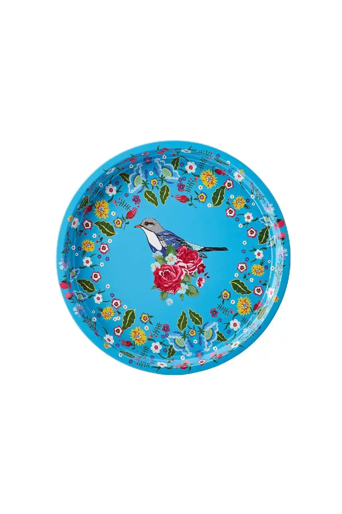 Karaca Flores Mavi Tepsi 35 Cm - Şık ve Dayanıklı Metal Servis Tepsisi