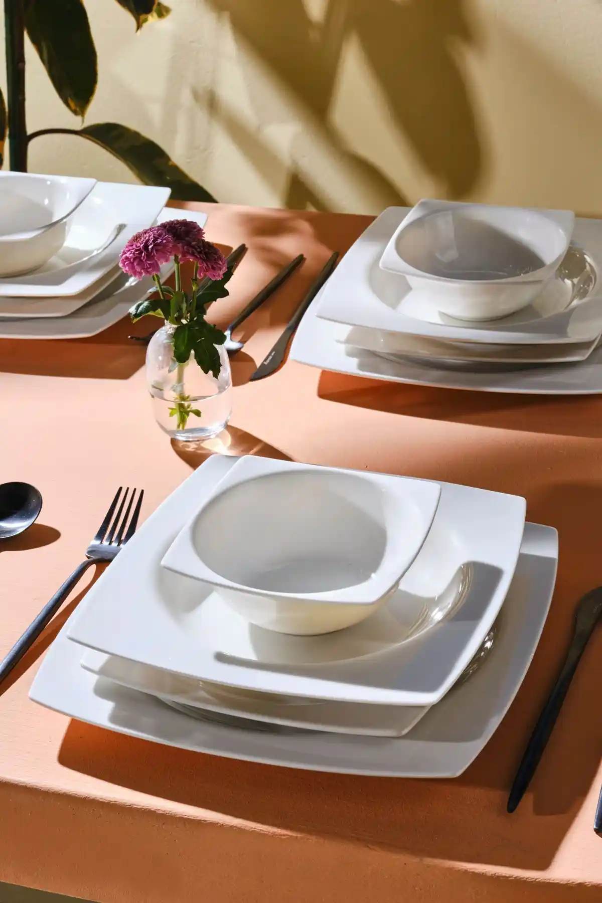 Karaca Square Bone Royal White 24 Parça 6 Kişilik Modern Kare Yemek Takımı