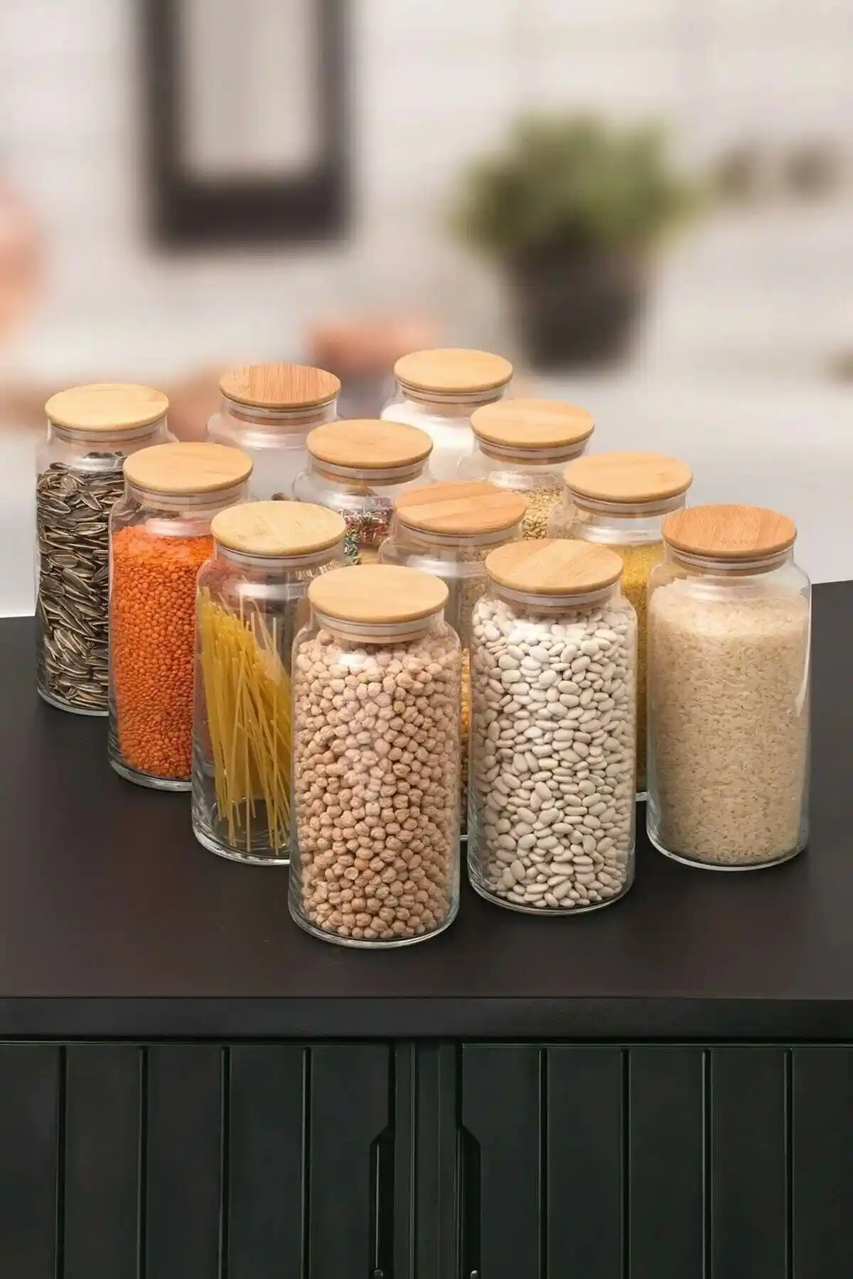 Karçiçeği Home 12'li Vakumlu Kapaklı Büyük Boy Cam Kavanoz Takımı