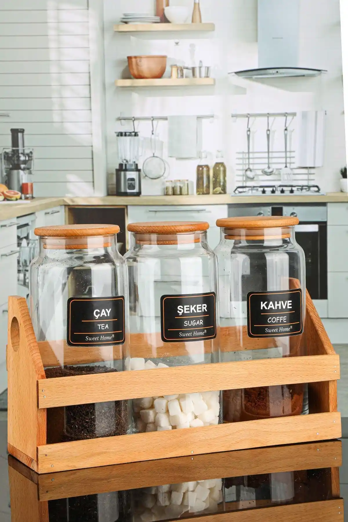 Karçiçeği Home 3'lü 1300 ml cam kavanoz seti doğal bambu kapaklar ile şık ve dayanıklı saklama çözümleri