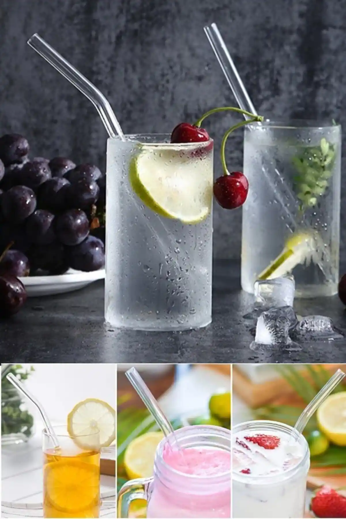 Kaşbaşı Home Şeffaf 6'lı Cam Eğimli Pipet Seti Estetik ve Fonksiyonellik Sunar