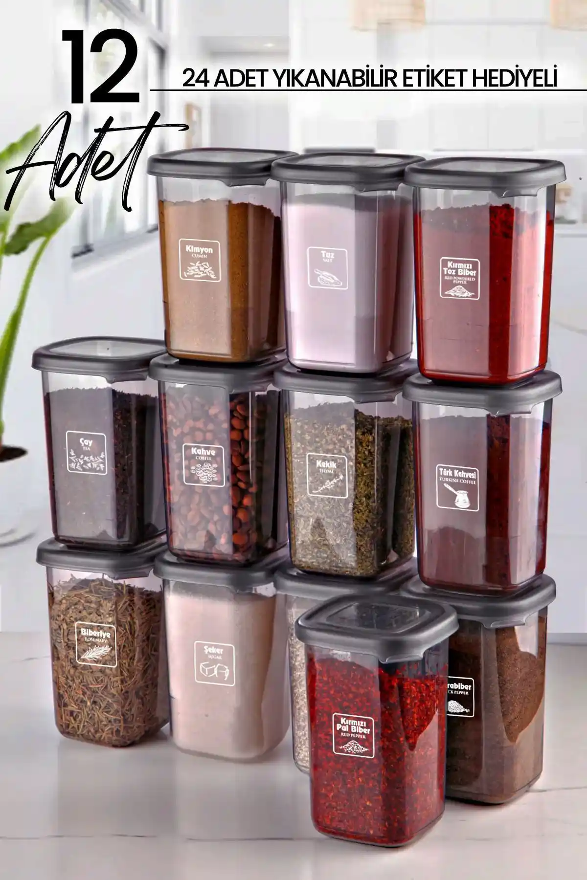 Kitchen Life 12'li Kare Baharatlık Takımı: Dayanıklı ve Şeffaf Saklama Çözümleri