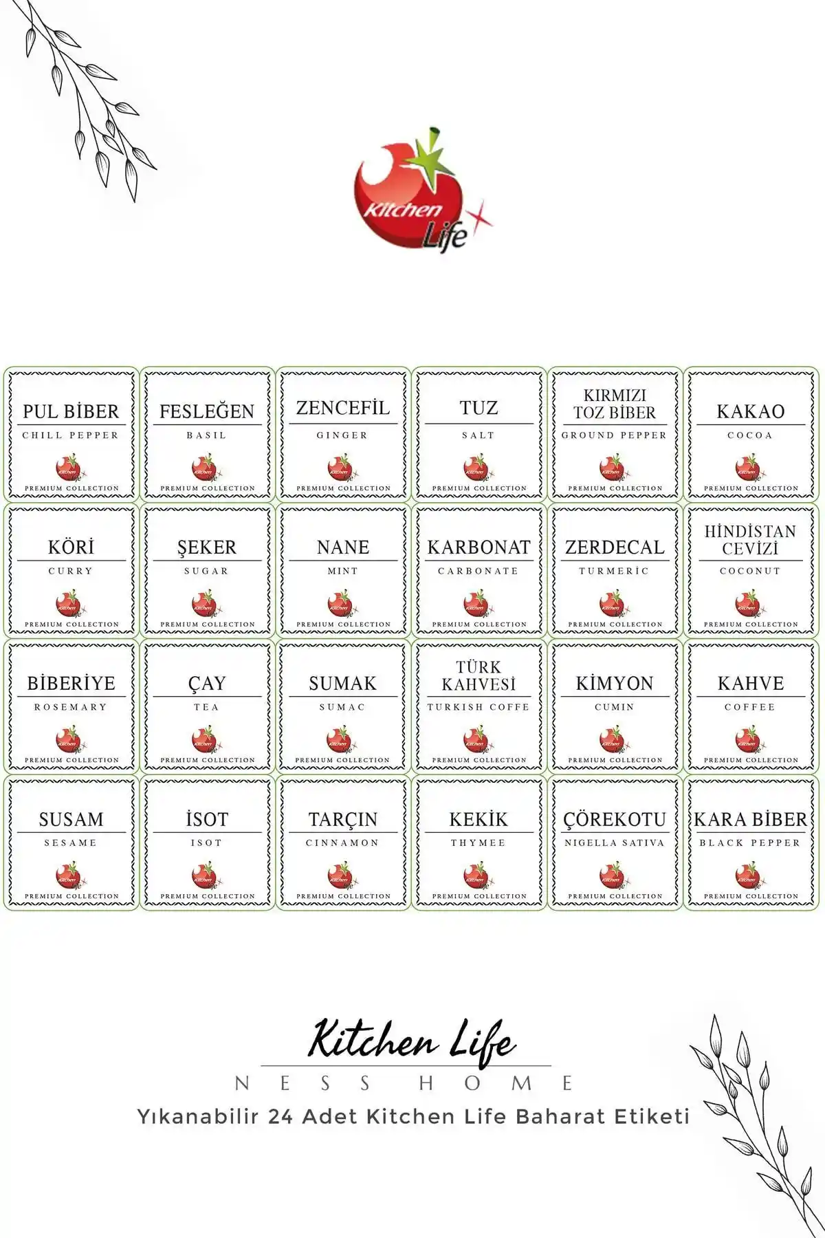 Kitchen Life 24 Parça Yıkanabilir Saklama Kabı ve Baharat Etiketi Seti ile Mutfakta Düzeni Sağlayın